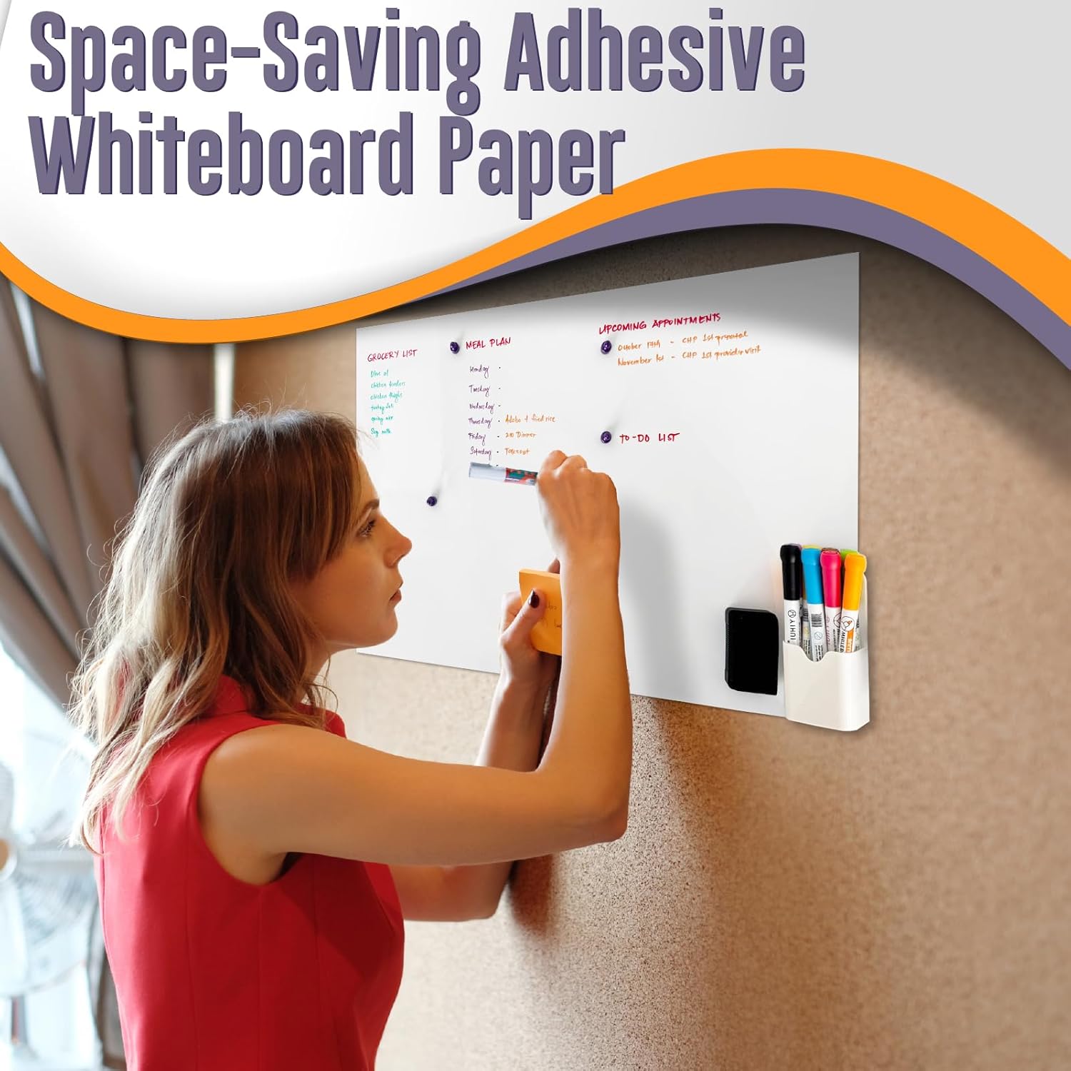 Thumbnail 6 de HeatPomelo Magnetische Whiteboard-Folie 120 × 60 cm – Selbstklebende Tafelfolie für Wand, Tür und Büro