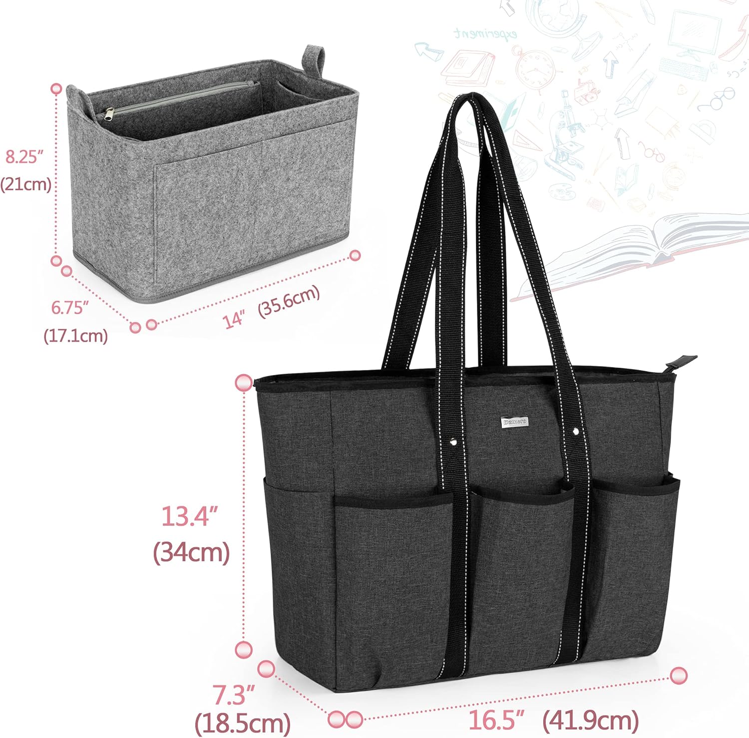 Thumbnail 6 de Damero Teacher Bag with Felt Organiser Insert: A practical, spacious tote for work, study and travel