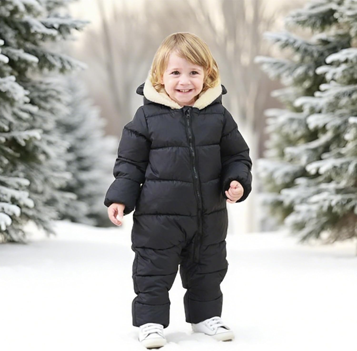 Detalle 2 de BFUSTYLE Baby Snowsuit, Hooded One-Piece with Front Zipper, 0M-3T
