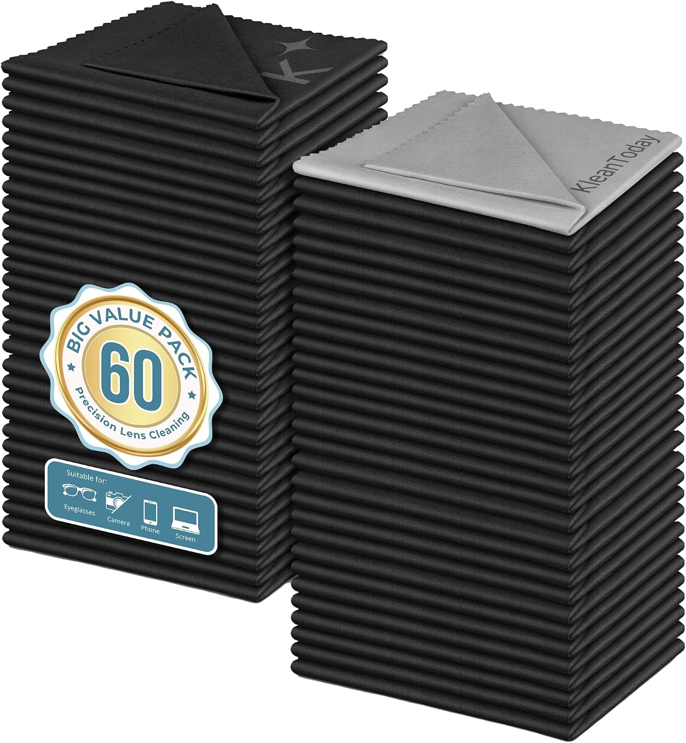 60 Pack Japanese-Style Microfibre Glasses Cleaning Cloths (Streak & Scratch-Free) for Lenses, Screens and iPhone
