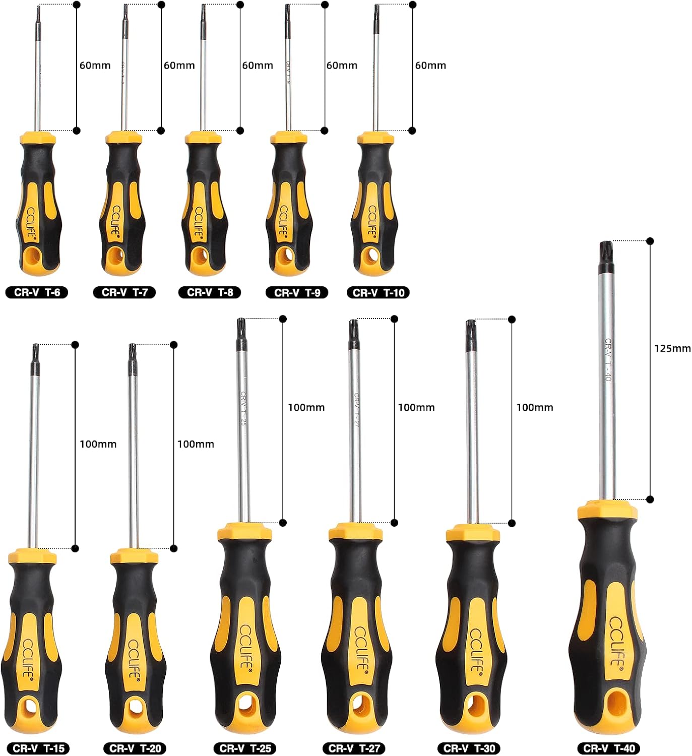 Detalle 1 de CCLIFE 5015 Torx-schroevendraaierset, 11-delig, magnetisch T6–T40