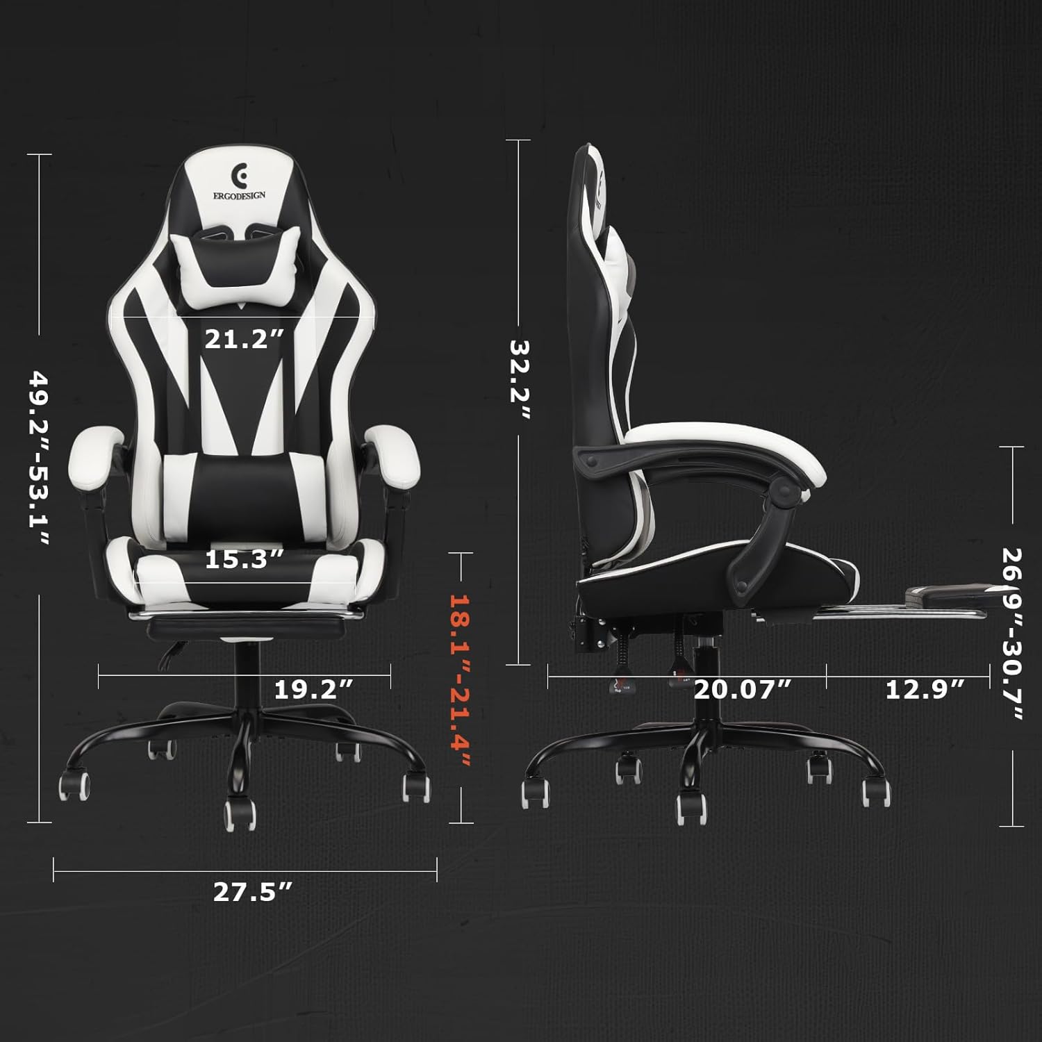 Detalle de ErgoDesign Gaming Chair 90°–135° recline