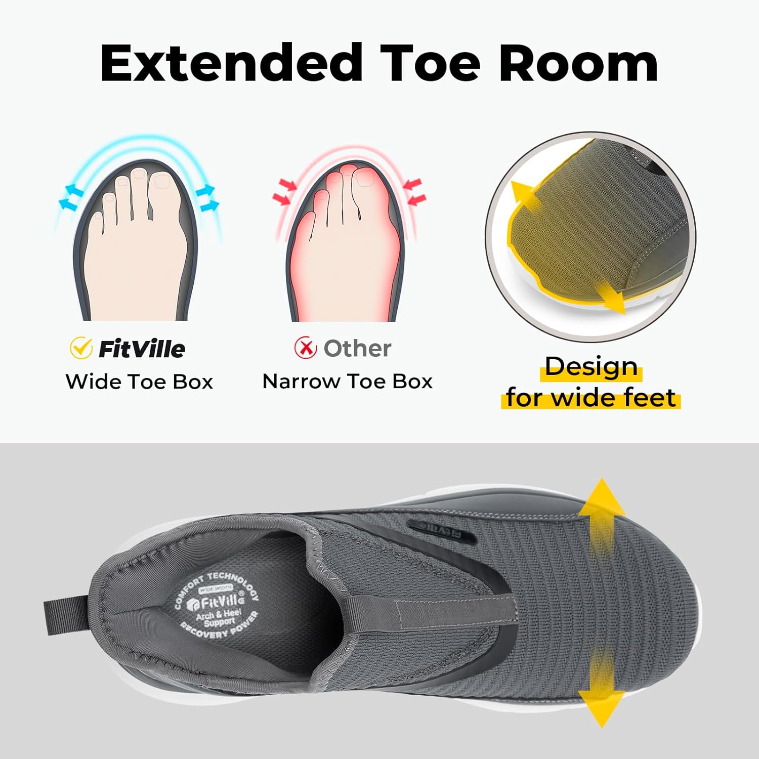 Thumbnail 2 de FitVille Scarpe da Camminata Uomo Extra Larghe Slip-on con Tomaia Elasticizzata