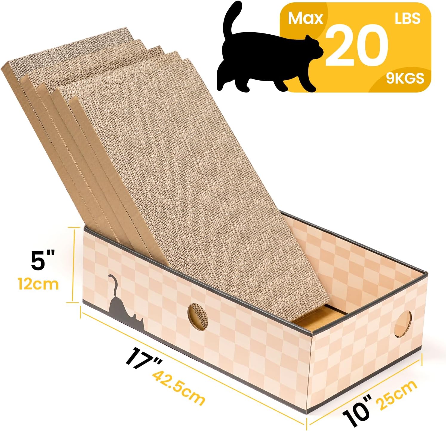 Thumbnail 3 de Conlun 5-Pack Cat Scratching Boards with Box (Large, Checkered) – Mess-Free Reversible Cardboard Scratch Pads