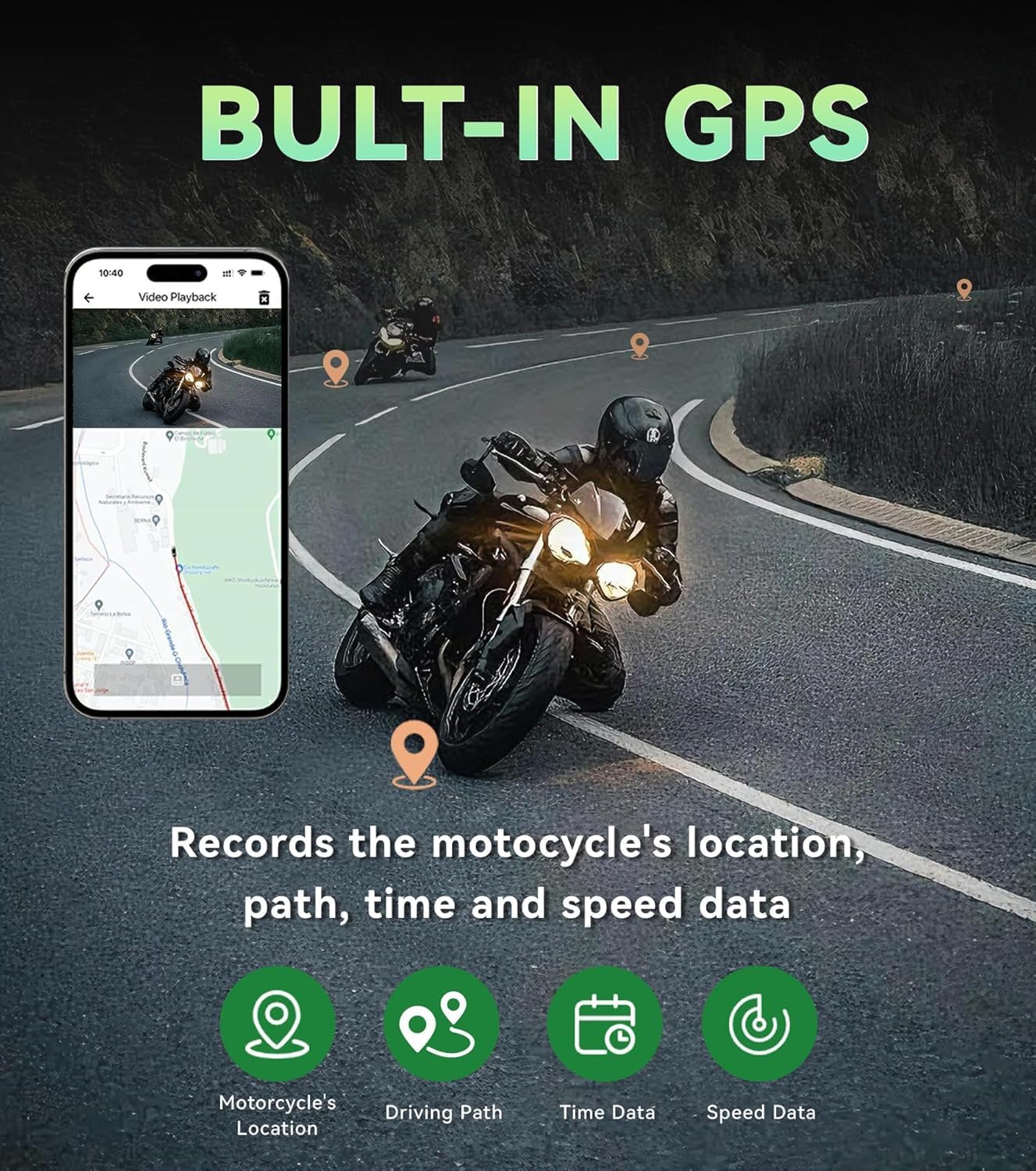 Thumbnail 3 de Aoocci C6 PRO Motorcycle Dash Cam: Front & Rear 1080P Dual Recording with CarPlay, GPS, and IP67