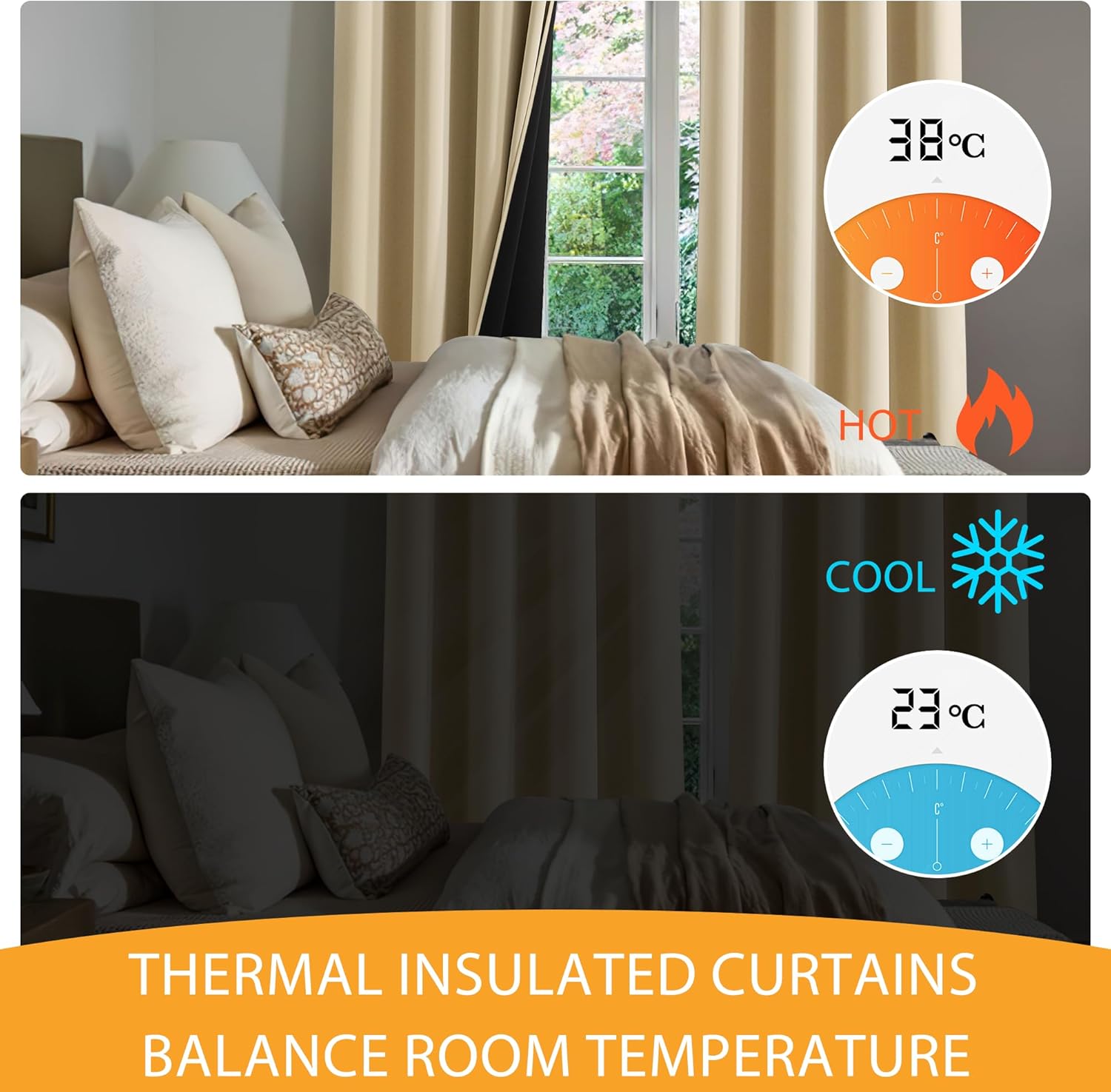 Thumbnail 4 de RYB HOME 100% Blackout Curtains for Living Room – 96 Inches Long, Beige, 2 Panels