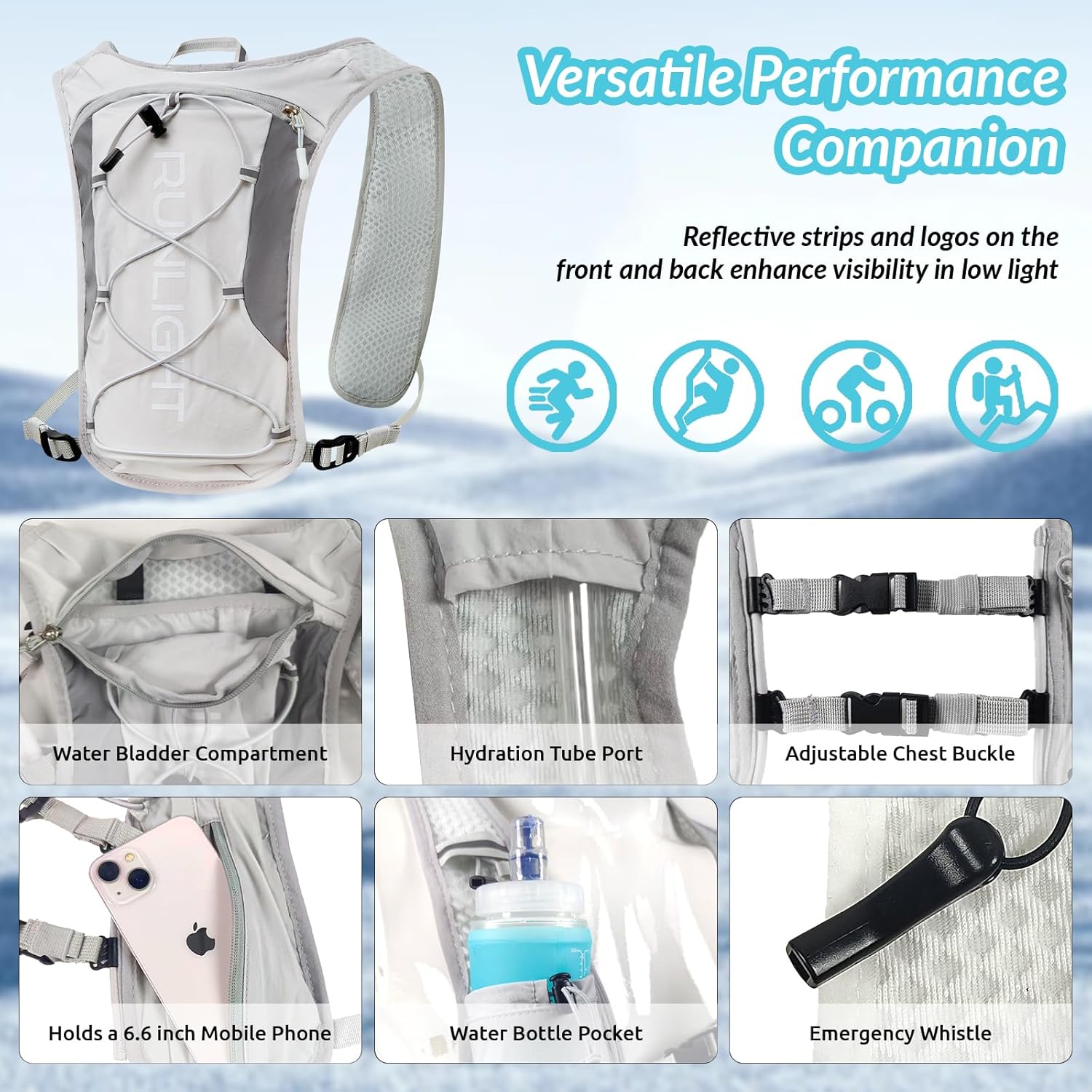 Thumbnail 2 de Runlight Running Hydration Vest for Women & Men with 1500ml Soft Bottle and Reflective Strips