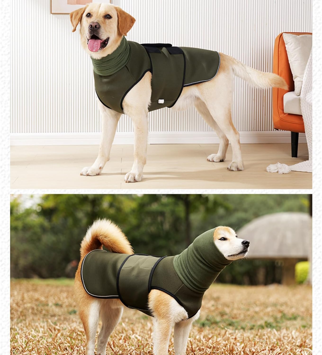 Detalle 2 de Yanmucy 2-in-1 Dog Calming Coat with Snood and Reflective Hoodie Earmuffs (Blue, Large) – Anxiety Relief Jacket