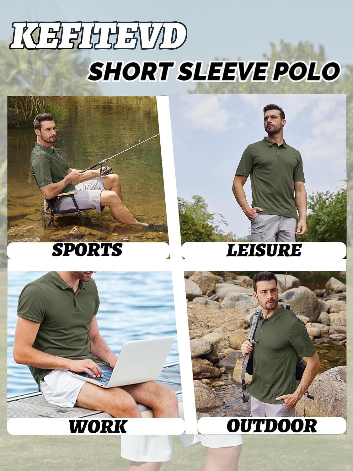 Detalle de KEFITEVD polo homme à séchage rapide en polyester piqué léger