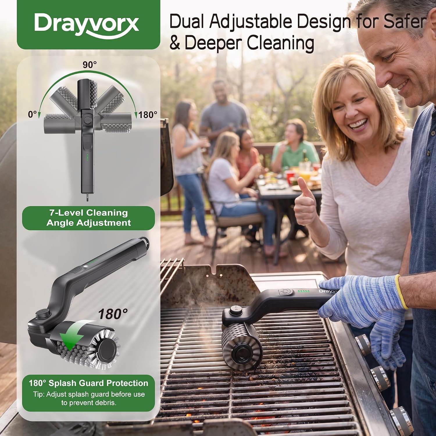 Detalle 2 de Drayvorx Electric Grill Brush with 3 Speeds, Type-C Rechargeable, 20kg Max Torque BBQ Cleaner