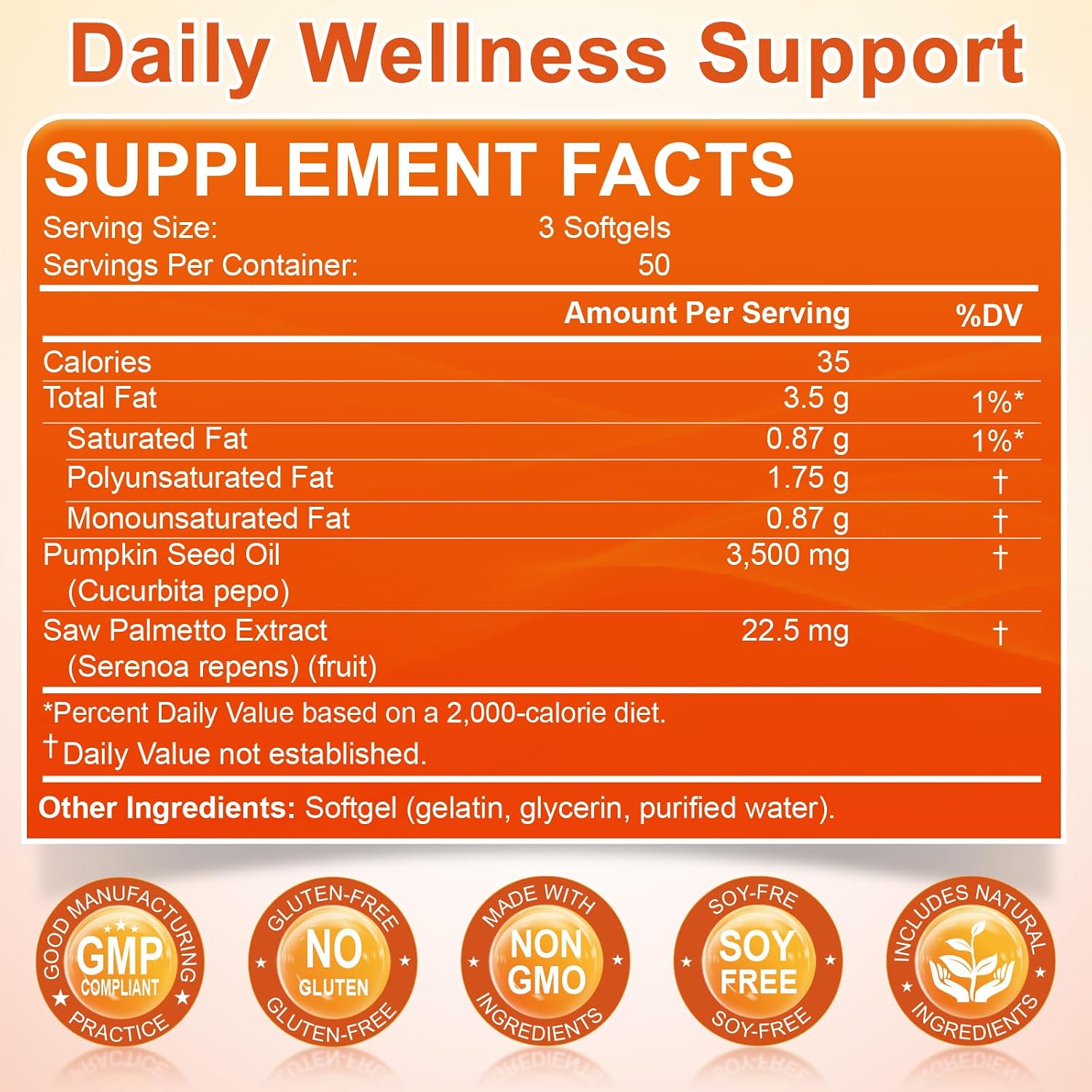 Detalle 2 de Nature's live Pumpkin Seed Oil with Saw Palmetto Softgels, 3,500 mg
