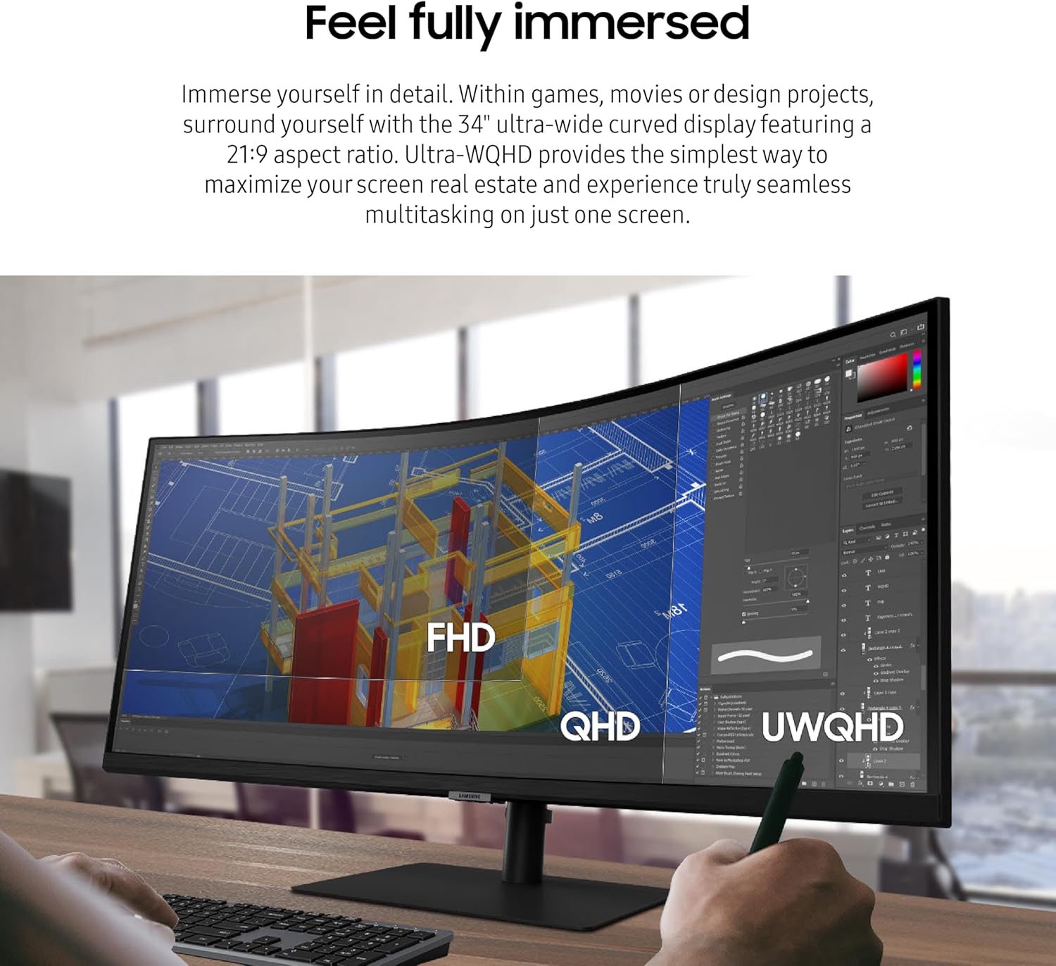 Detalle de Samsung Viewfinity S65UA 34-inch Curved UltraWide QHD Monitor (USB-C, 100Hz, HDR10)