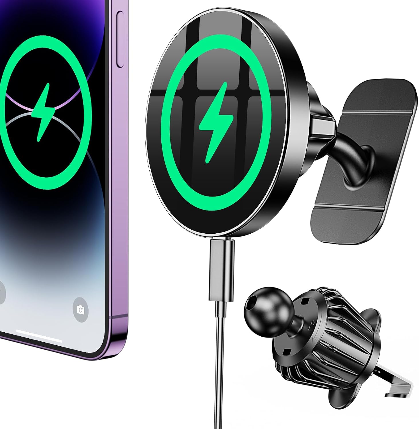Detalle de Coolpow MagSafe Car Mount Charger (15W) with Super Magnet for Dash Vent