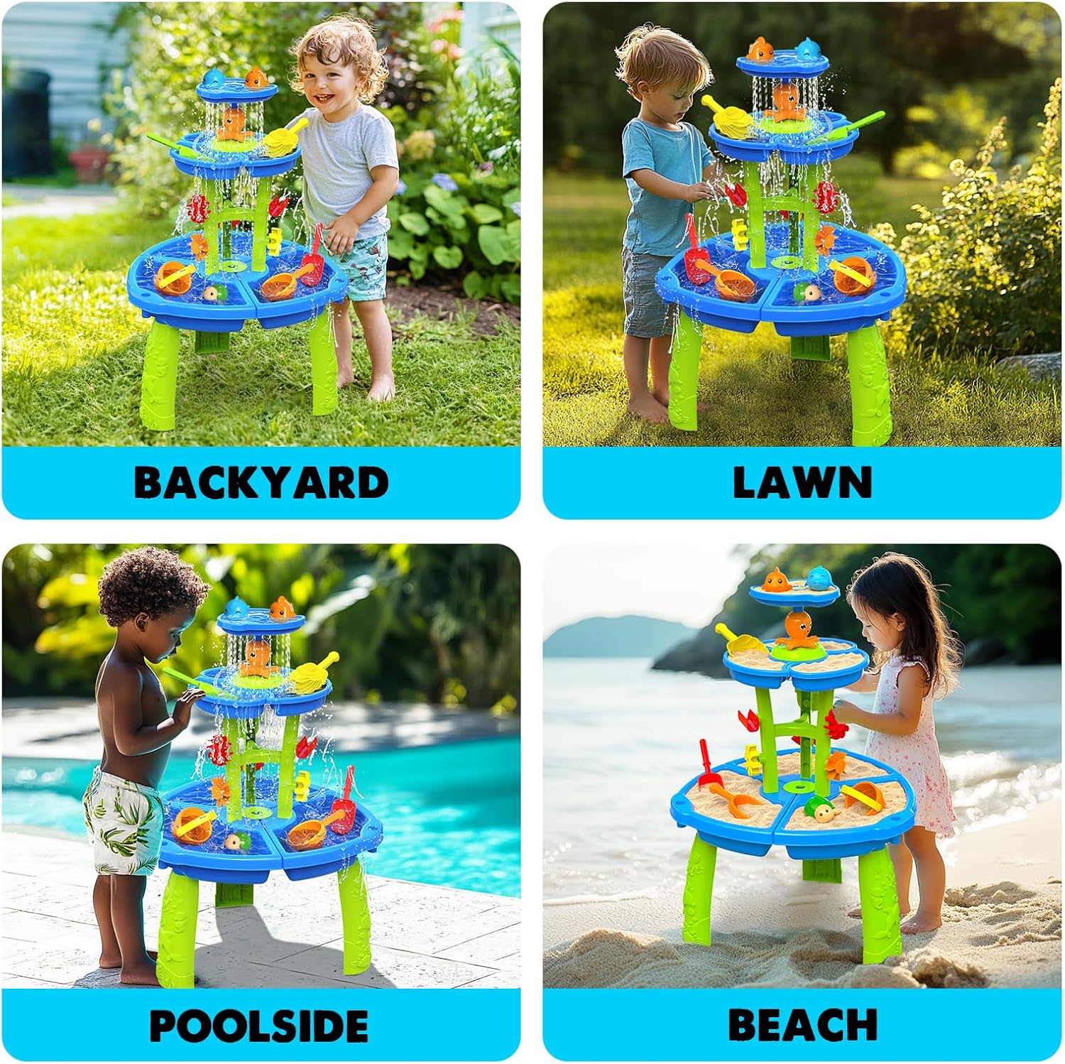 Detalle de CozyBomB Water Table for Toddlers 3-5 | Outdoor Water Play Table with Magnetic Fishing Toy - 2'10" Waterfall Edition