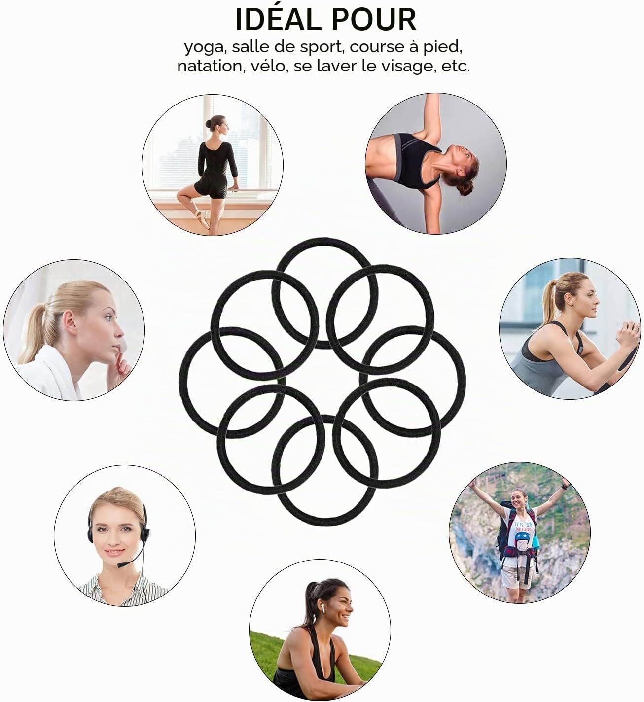 Detalle de HOYOLS Lot de 50 élastiques pour cheveux noirs tressés épais sans métal