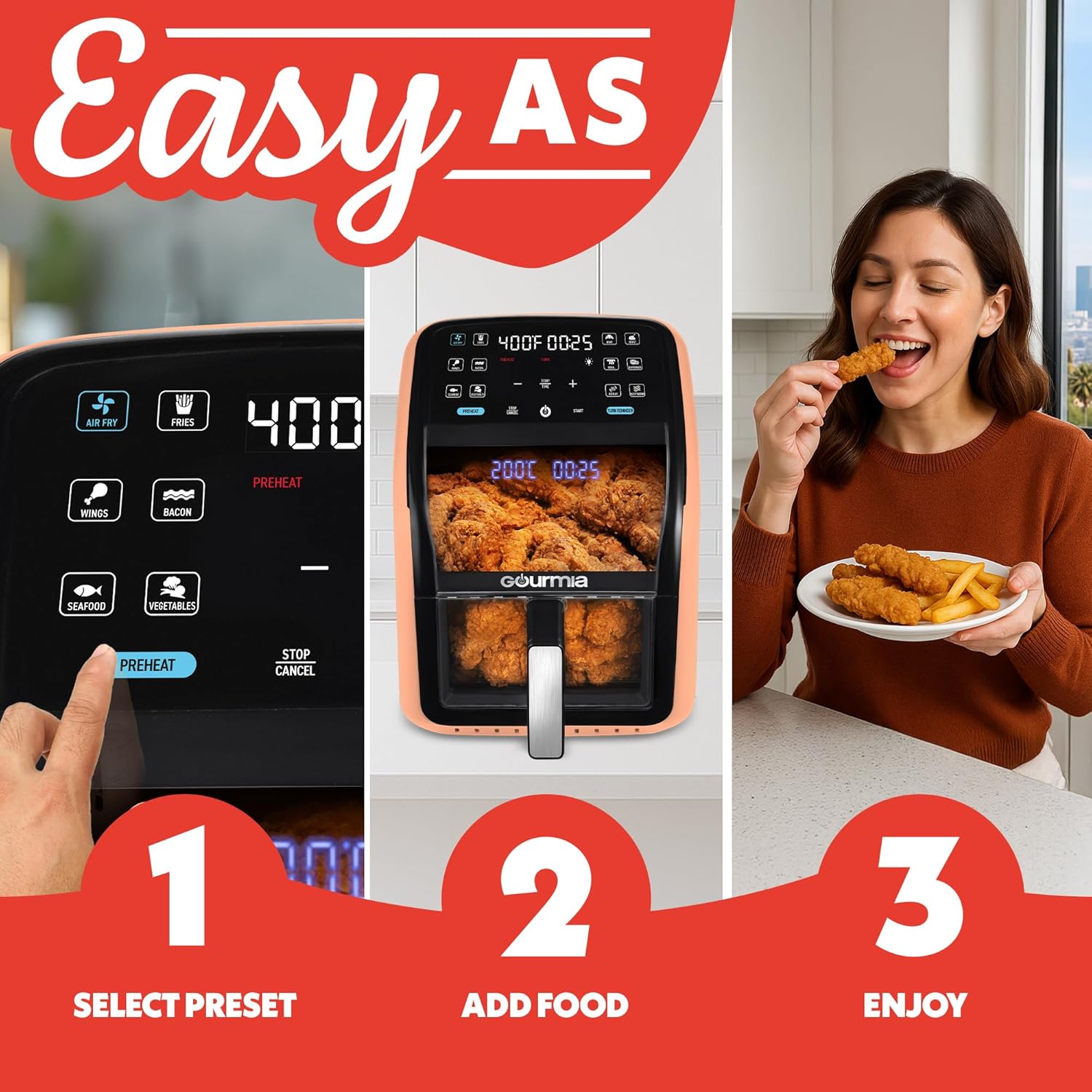 Detalle de Gourmia Air Fryer 7 QT with Guided Cooking