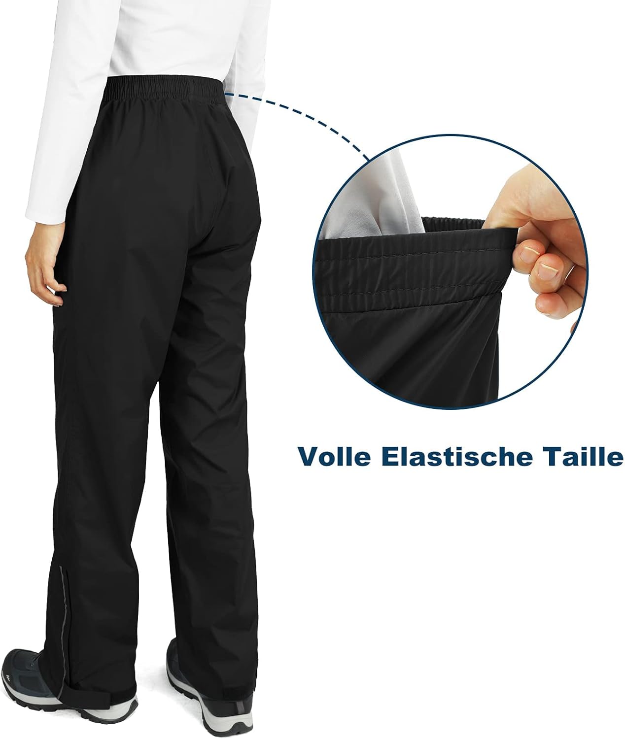 Detalle de Outdoor Ventures Damen Regenhose: Wasserdicht, atmungsaktiv und packbar für Wander- und Fahrradabenteuer