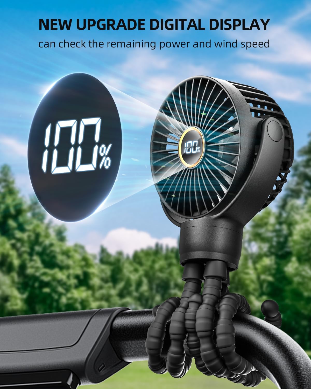 Thumbnail 1 de KIDEE Portable Pram Fan (2000mAh) with LED digital display, 3 speeds and 360° rotation