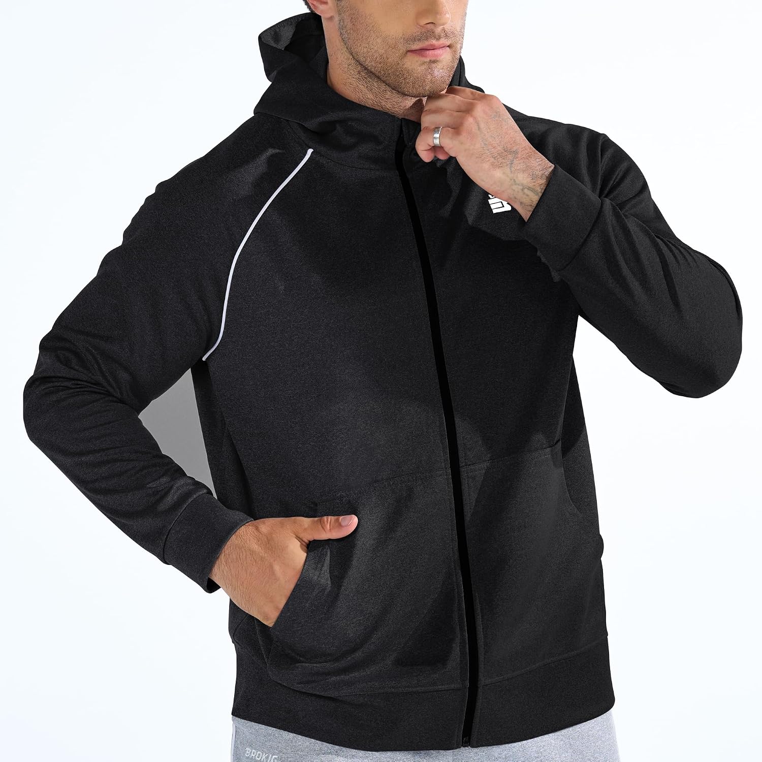 Detalle de BROKIG Mens Gym Hoodies: Zip Up Hooded Sweatshirt with Hidden Pockets