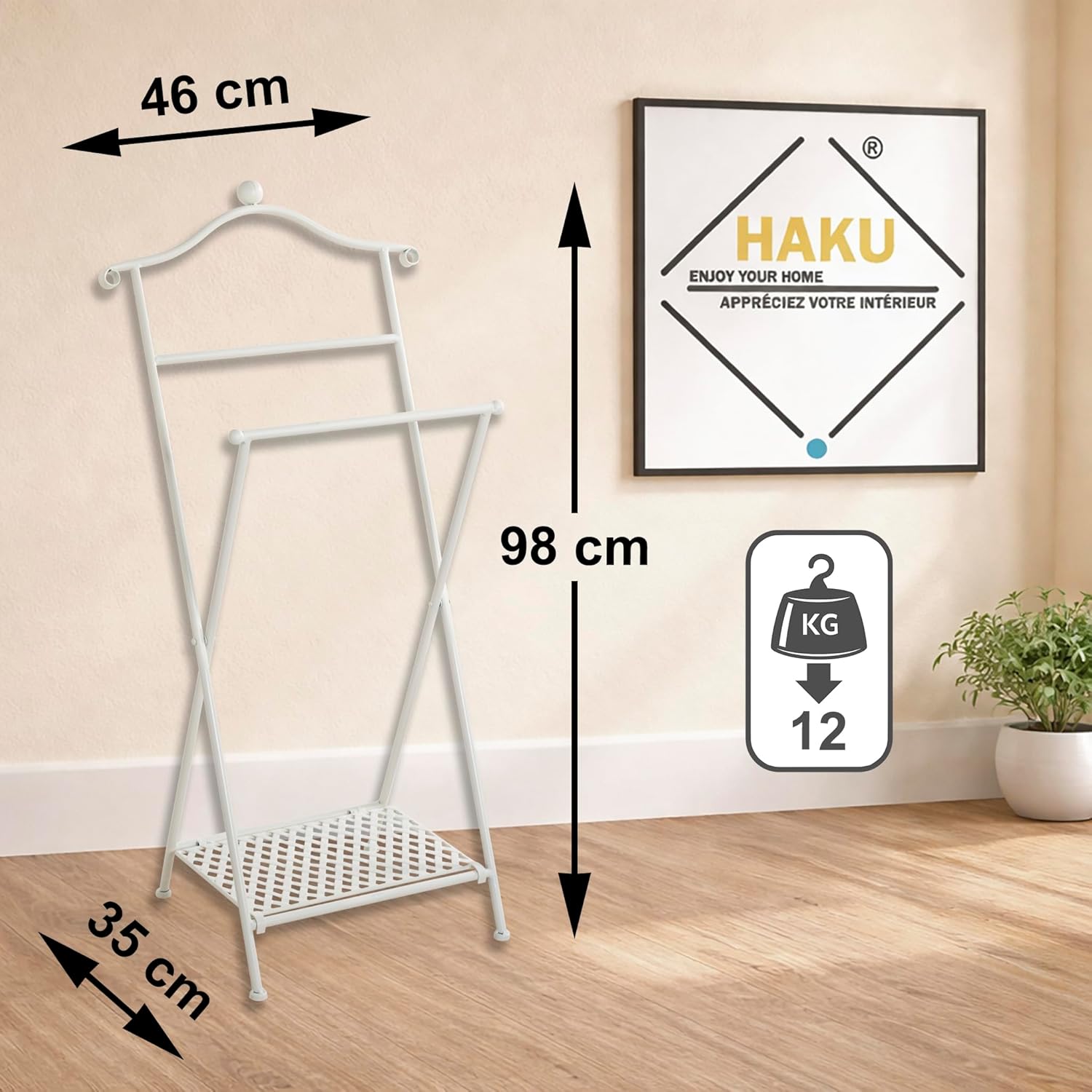 Thumbnail 3 de HAKU Men'S Valet White Washed, Metal - Bohemian Style, 46 x 98 x 35 cm