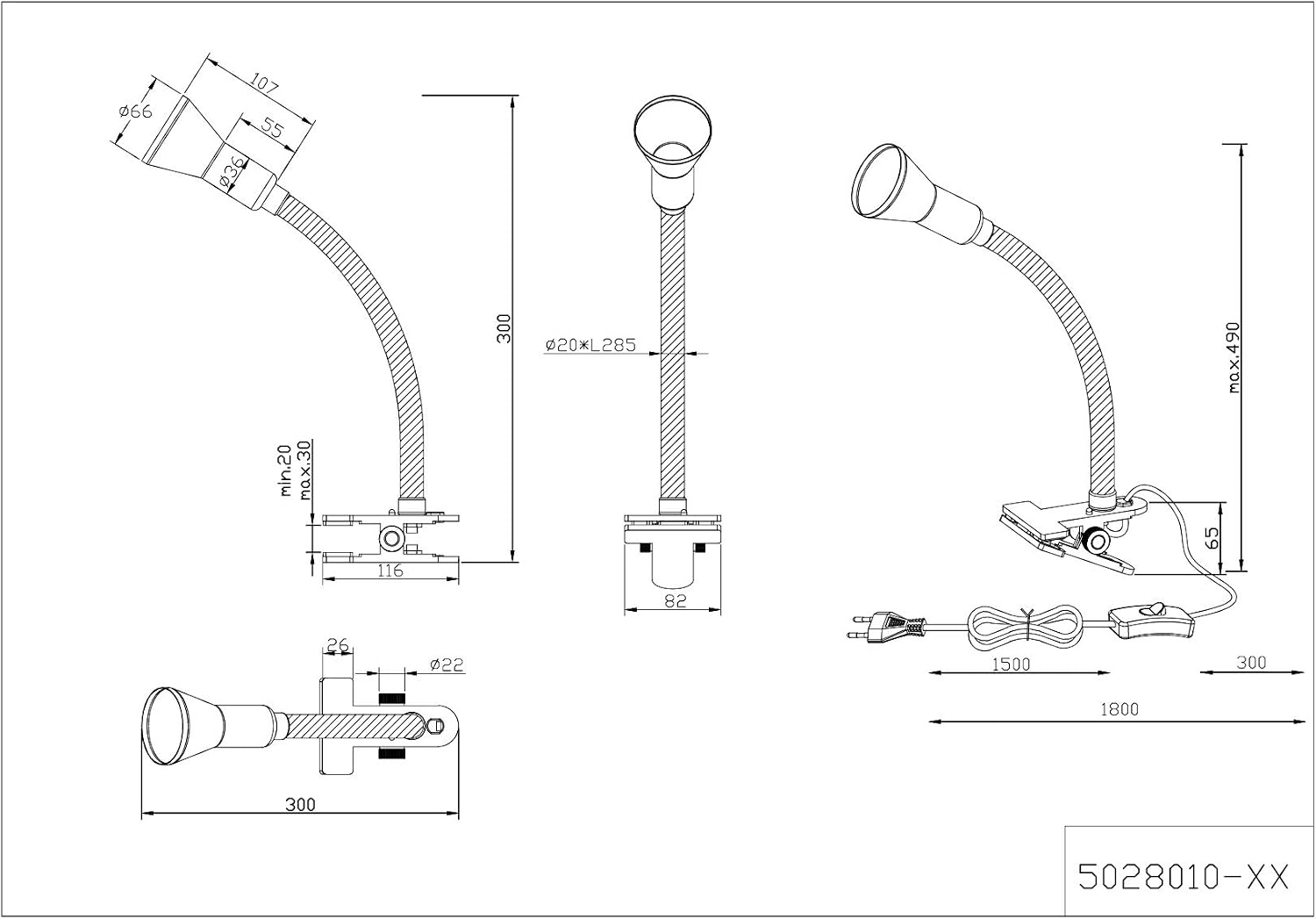 Detalle 2 de TRIO Lampe à fixer Flexo 1xE14 18 W
