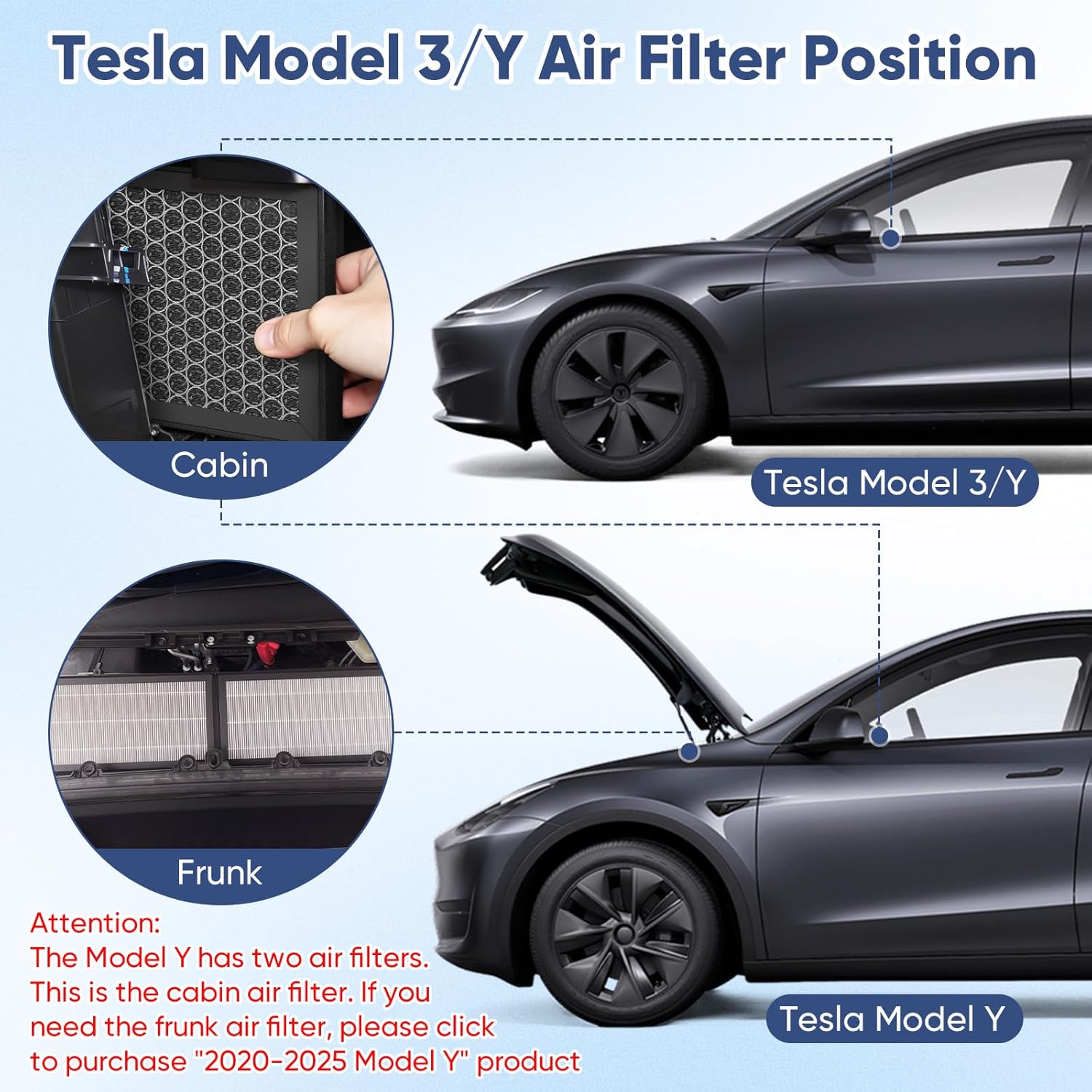 Thumbnail 6 de Reilauto Model 3 Model Y H13 Cabin Filter 2-Pack