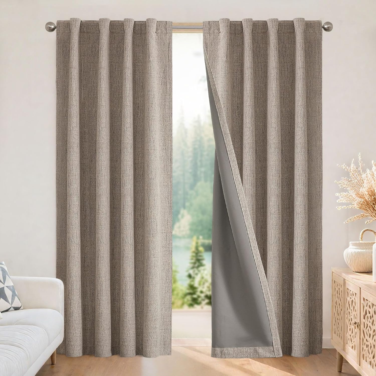 Detalle de Joydeco 100% Blackout Curtains for Bedroom Linen Drapes 52" W x 90" L (Pack of 2) ๐ช
