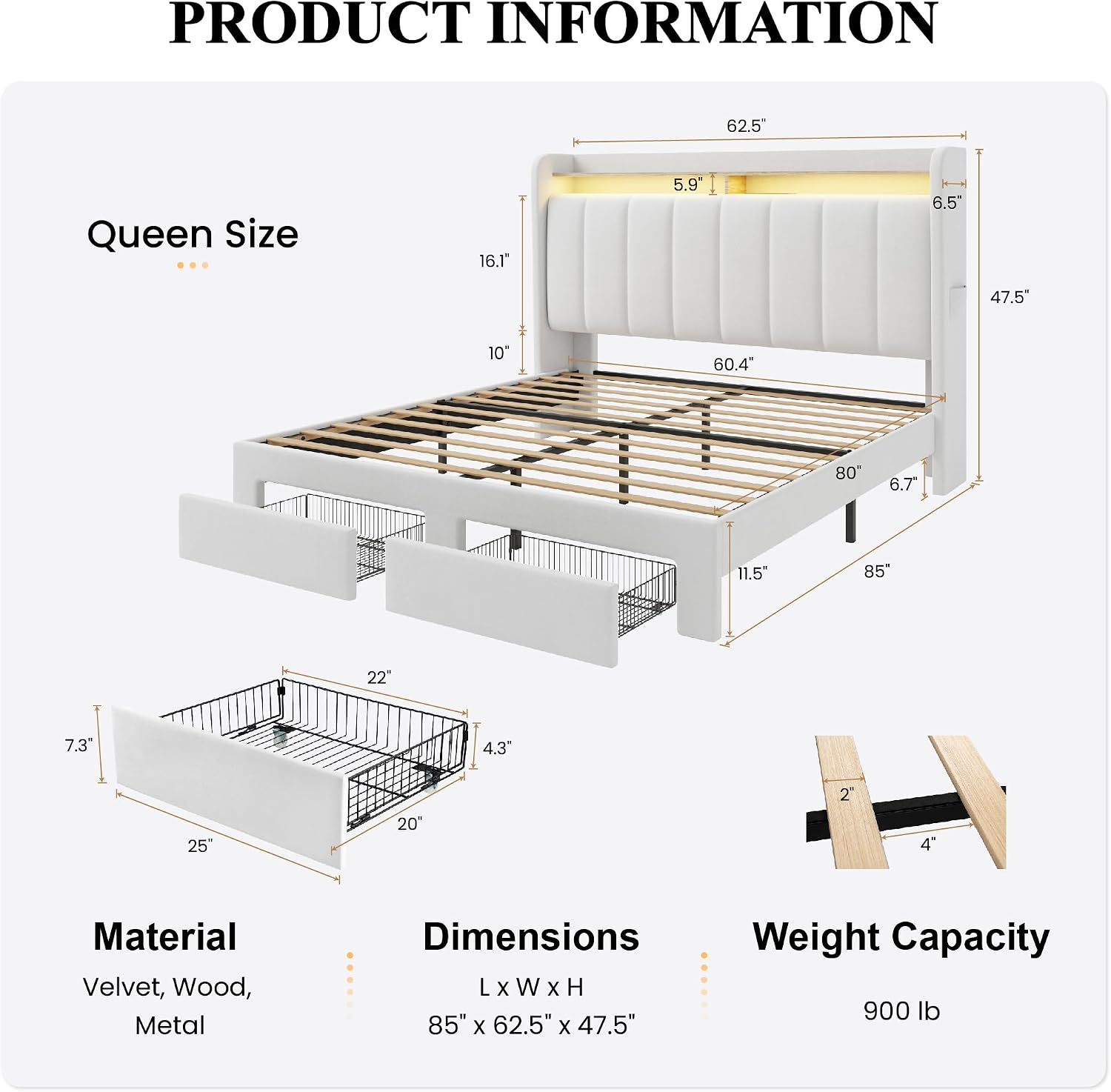 Detalle de SHA CERLIN Queen Bed Frame, Velvet
