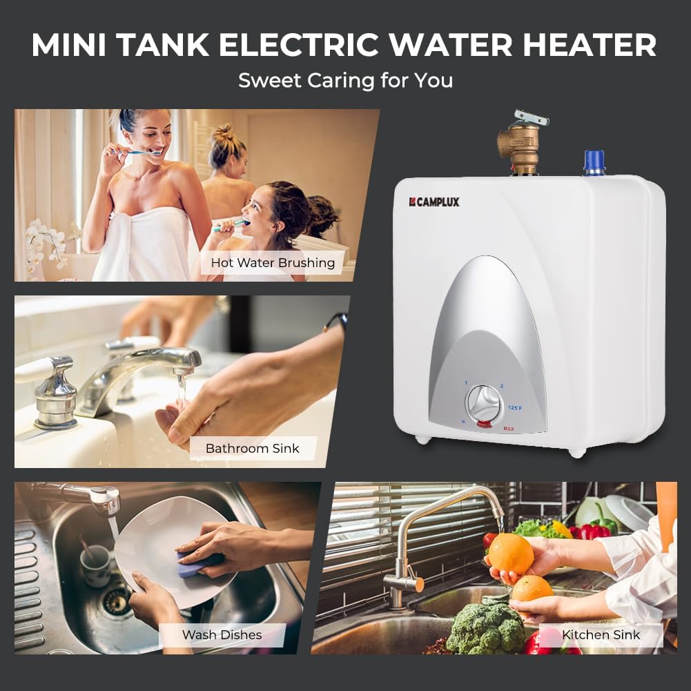 Detalle de CAMPLUX ME10N 1.3-Gallon Electric Tank Water Heater, 120V, 1440W