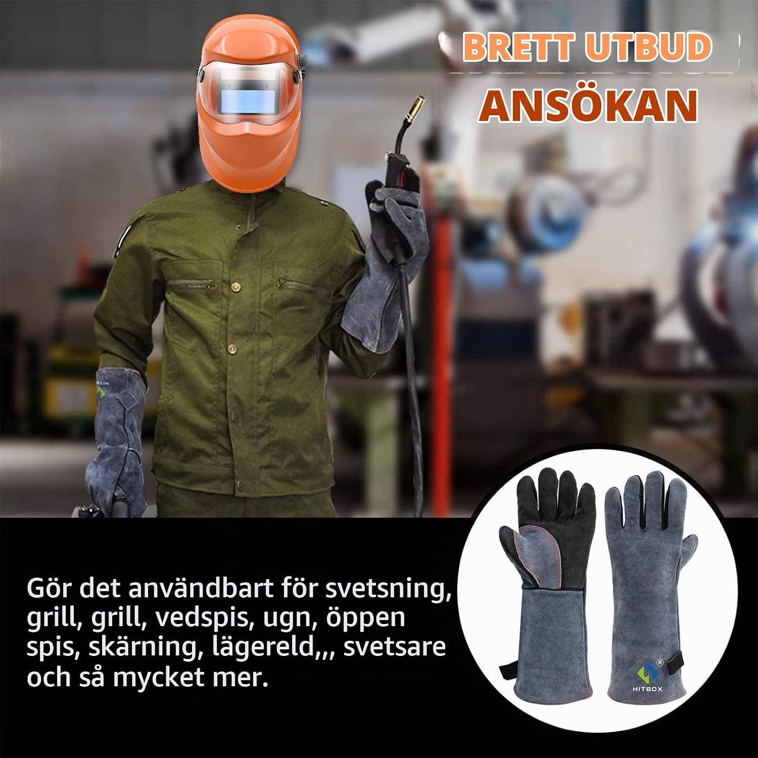 Detalle de HITBOX läderhandskar 16 tum med Kevlarsömmar för svetsning och värme