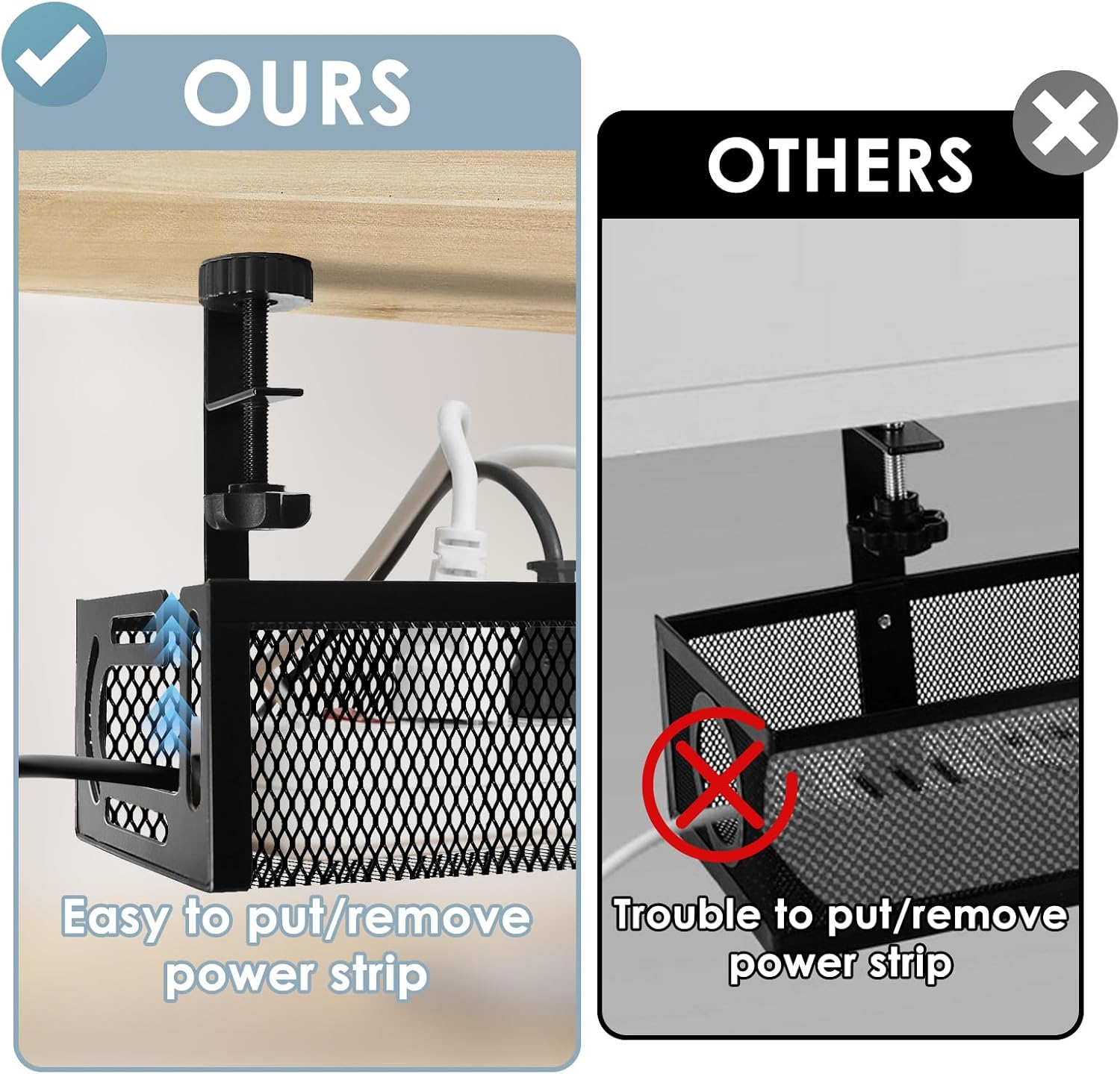 Detalle de Mzmaxy 64 cm Metal Under-Desk Cable Management Tray with Desk Clamp