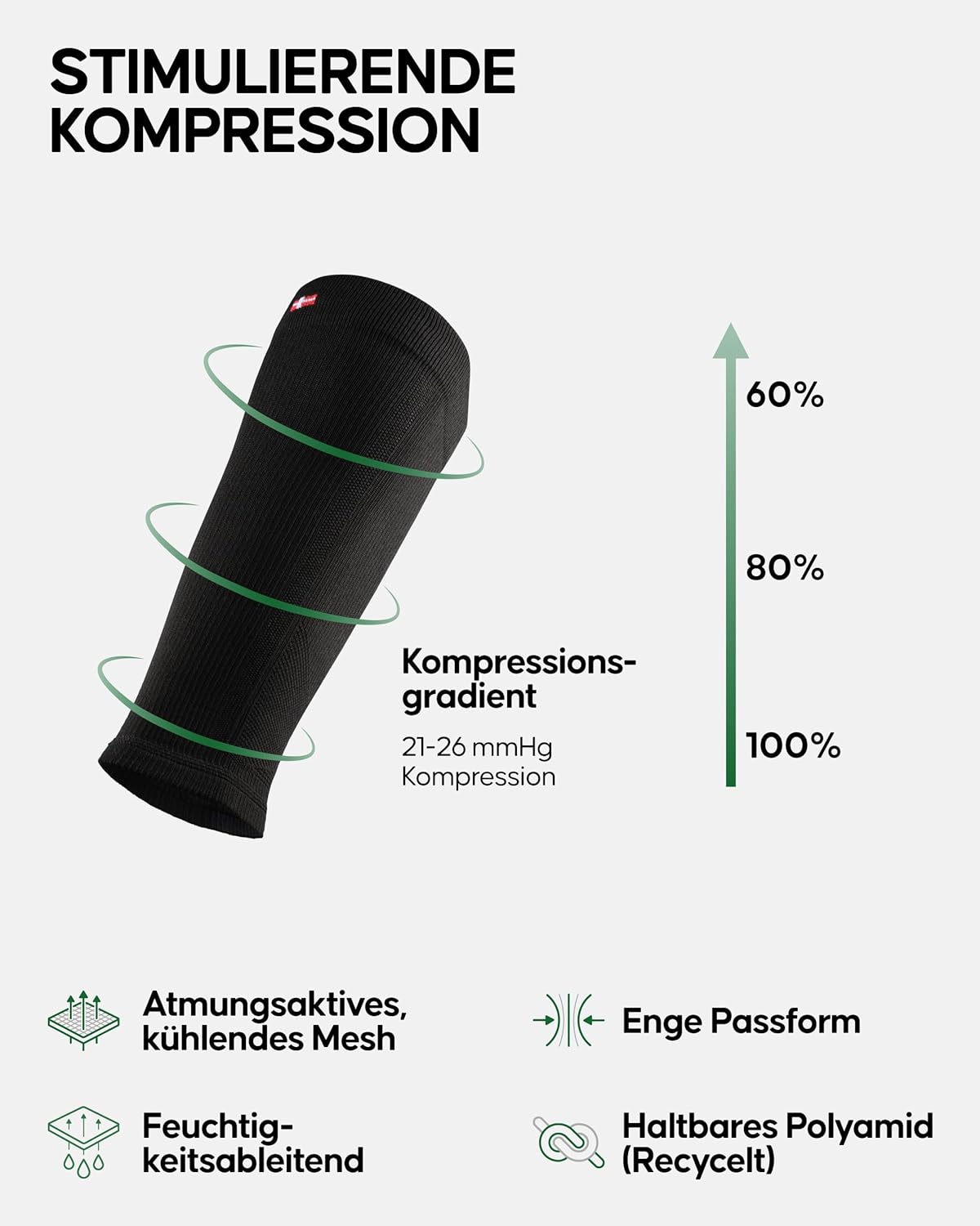 Detalle 2 de DANISH ENDURANCE Waden-Kompressionsstrümpfe ohne Fuß | 21–26 mmHg, 1 oder 3 Paar
