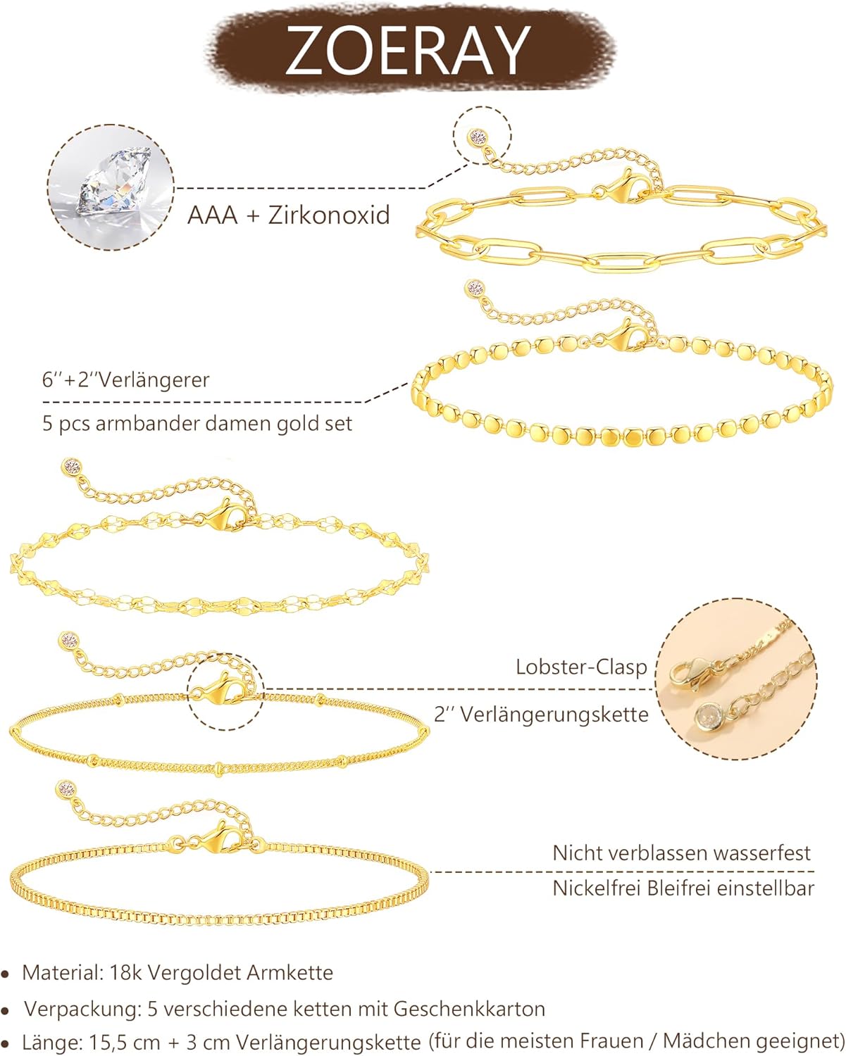 Thumbnail 4 de ZOERAY Armband-Set für Damen 18K