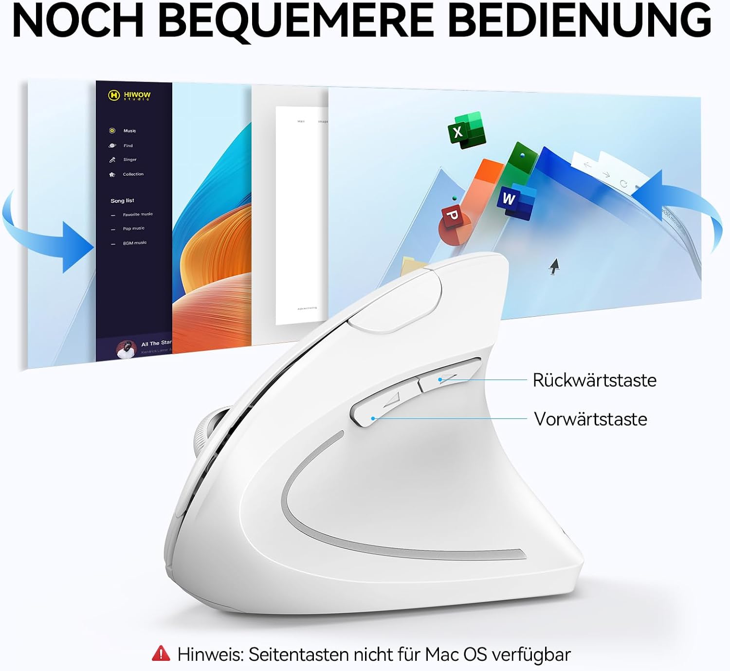 Thumbnail 5 de TECKNET ergonomische vertikale Bluetooth-Maus mit 3 Geräten (BT+BT+USB) und 6 DPI-Stufen