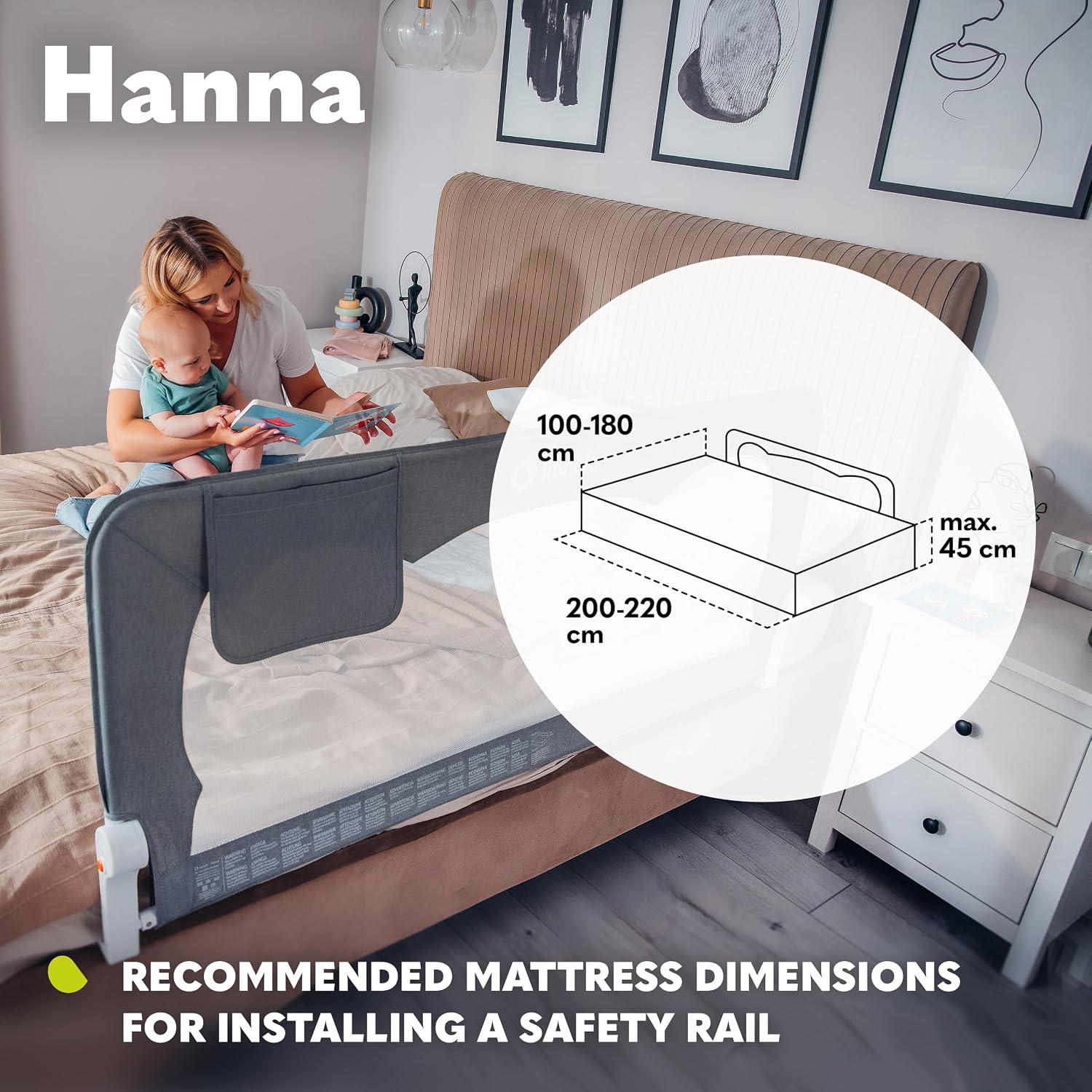 Thumbnail 4 de LIONELO Bed Rail Guard Hanna 150L x 66H cm: Extra-Tall Universal Safety Barrier