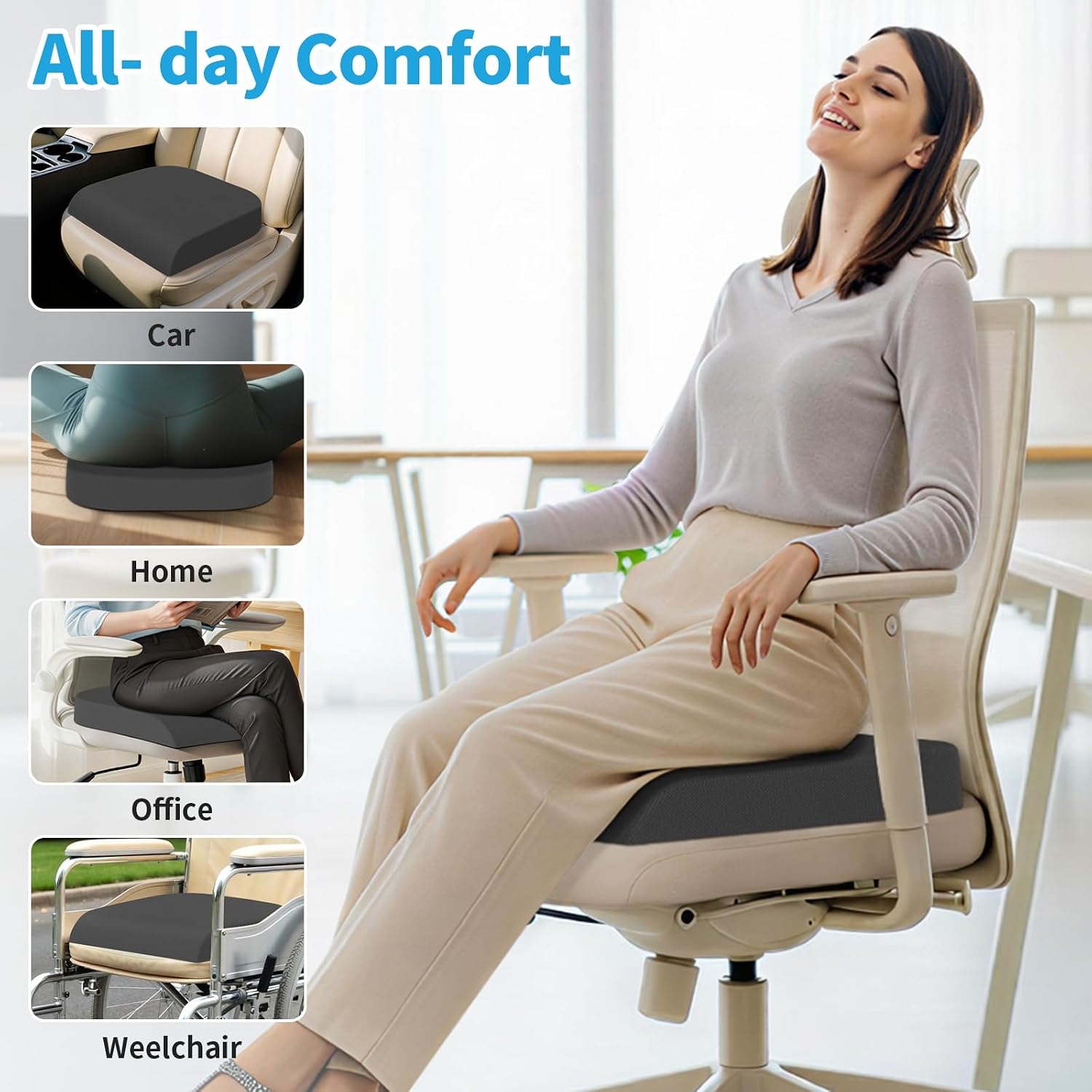 Thumbnail 3 de TranquilRelax MPN-TR0001-L-GE XL Memory Foam Seat Cushion, 3.35-Inch
