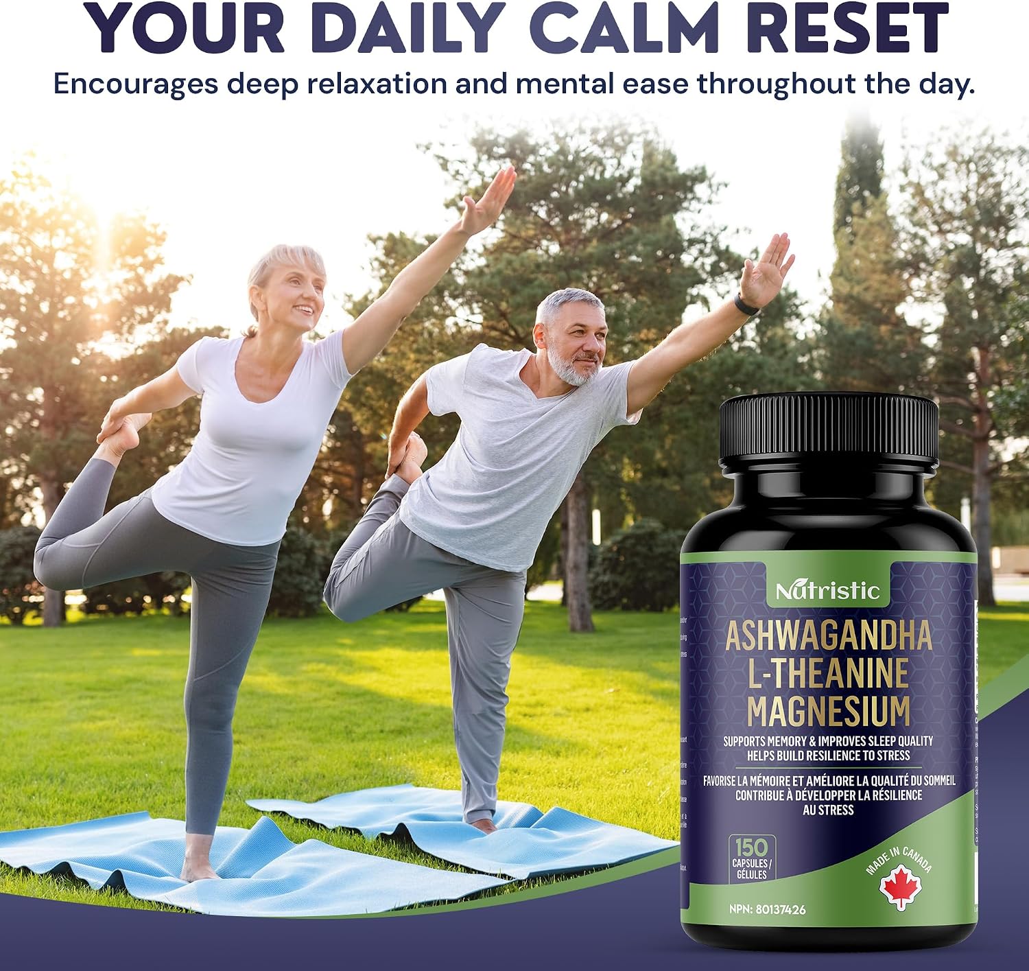 Detalle de Nutristic 3-in-1 Ashwagandha Capsules with L-Theanine & Magnesium, 150 Count