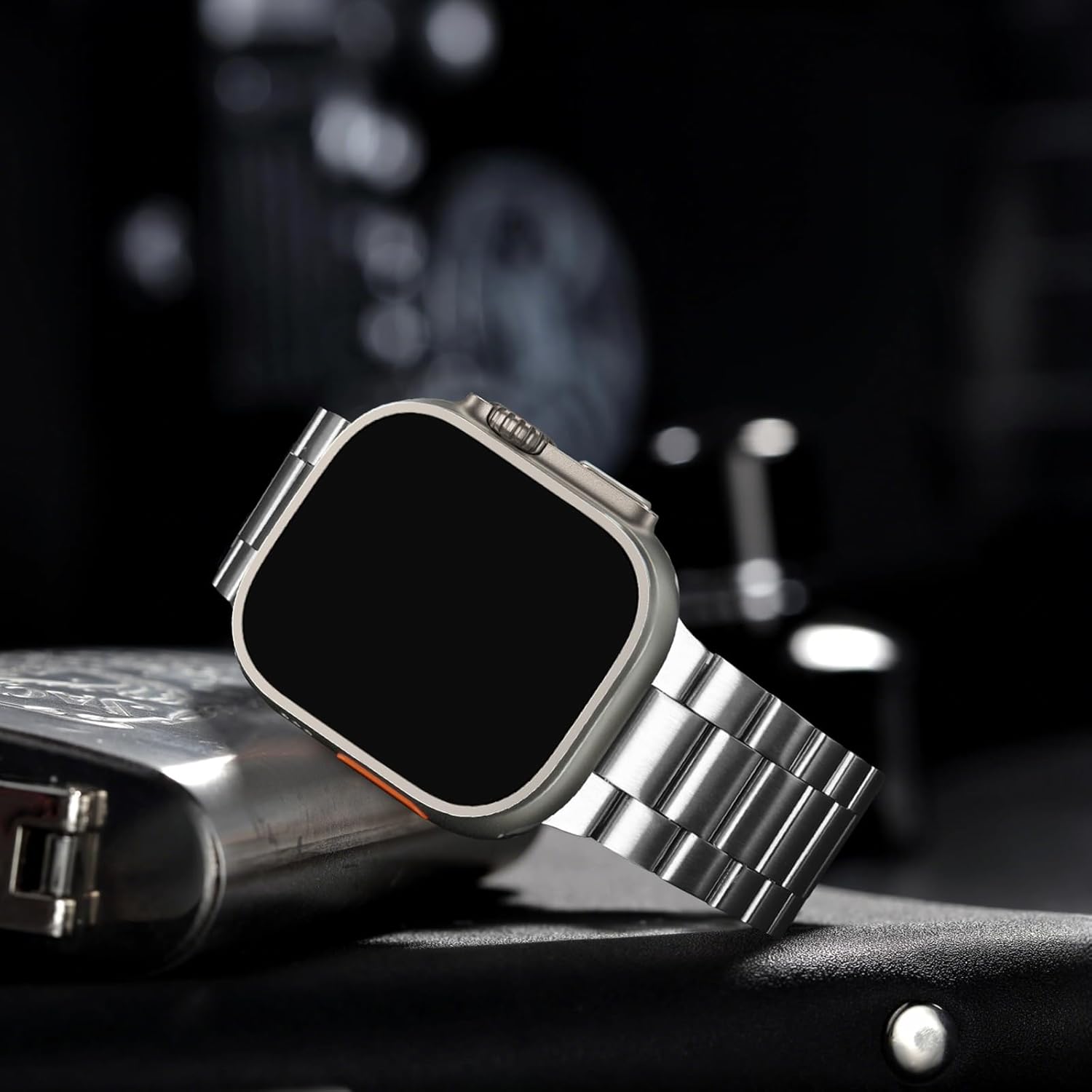 Detalle de Anlinser Metal Strap for Apple Watch Ultra/Series (49mm–42mm) – Silver, 192mm Length, Tool-free Adjustment