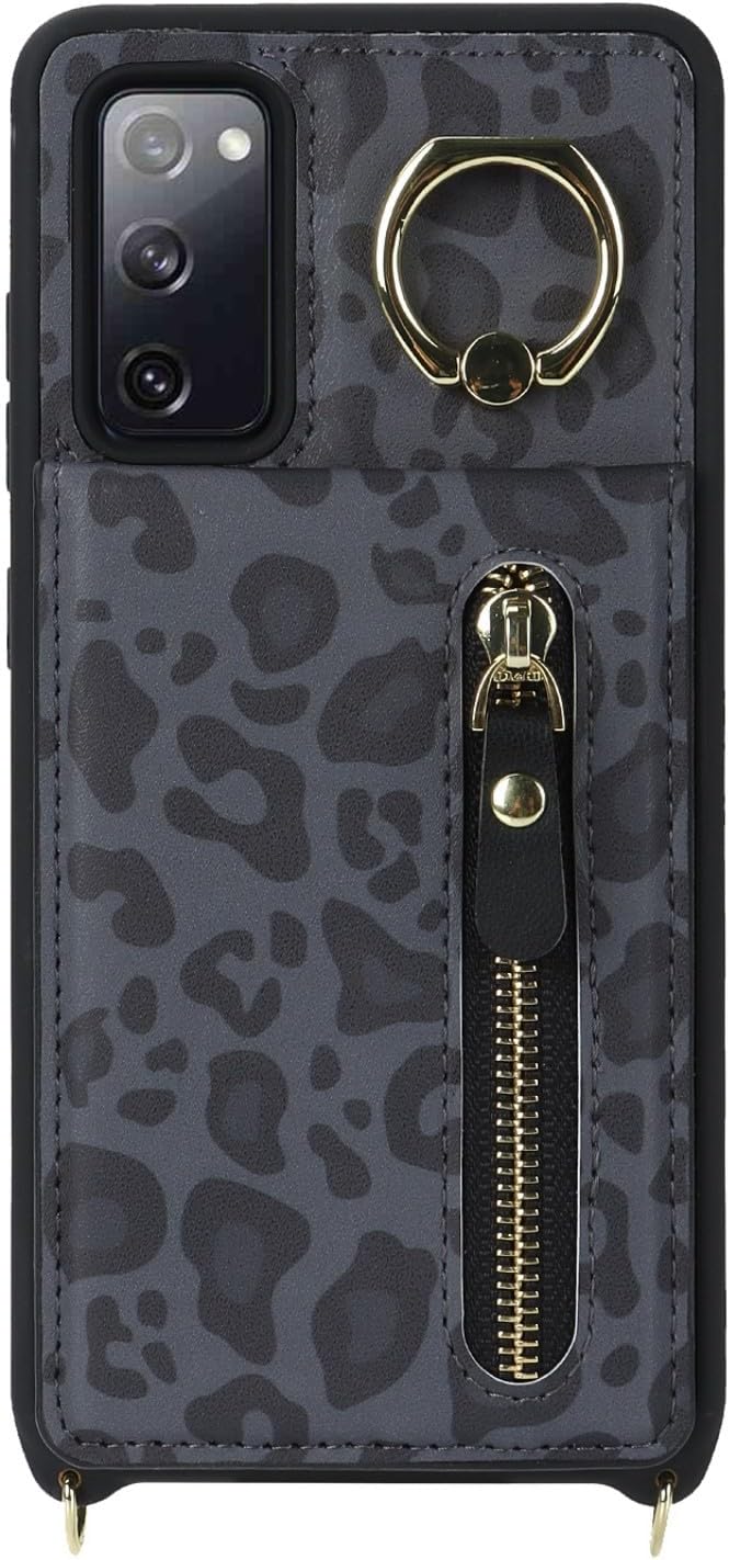 Detalle de Zouzt Wallet Case with Cord and Card Holder for Samsung Galaxy S20 FE (Black Leopard)
