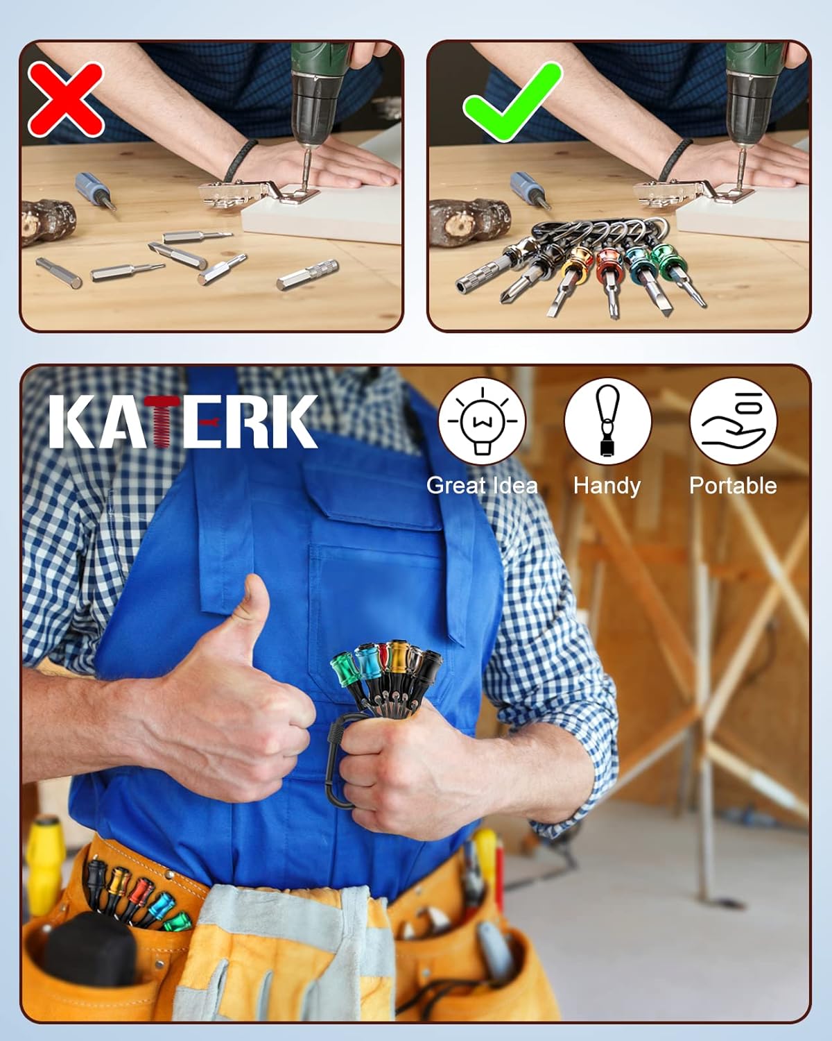 Thumbnail 3 de Katerk Portable 1/4 in Hex Shank Drill Bit Holder – 24 pcs, 4 Sets, Lightweight Extension Bar & Keychain Adapter