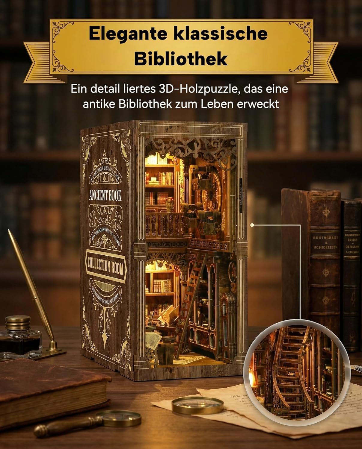 Thumbnail 1 de Book Nook Kit aus Holz – DIY 3D Puppenhaus Miniatur mit LED-Beleuchtung