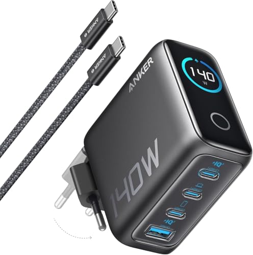 Detalle de Anker caricatore USB-C 140 W GaN 4 porte, compatto e rapido (nero)