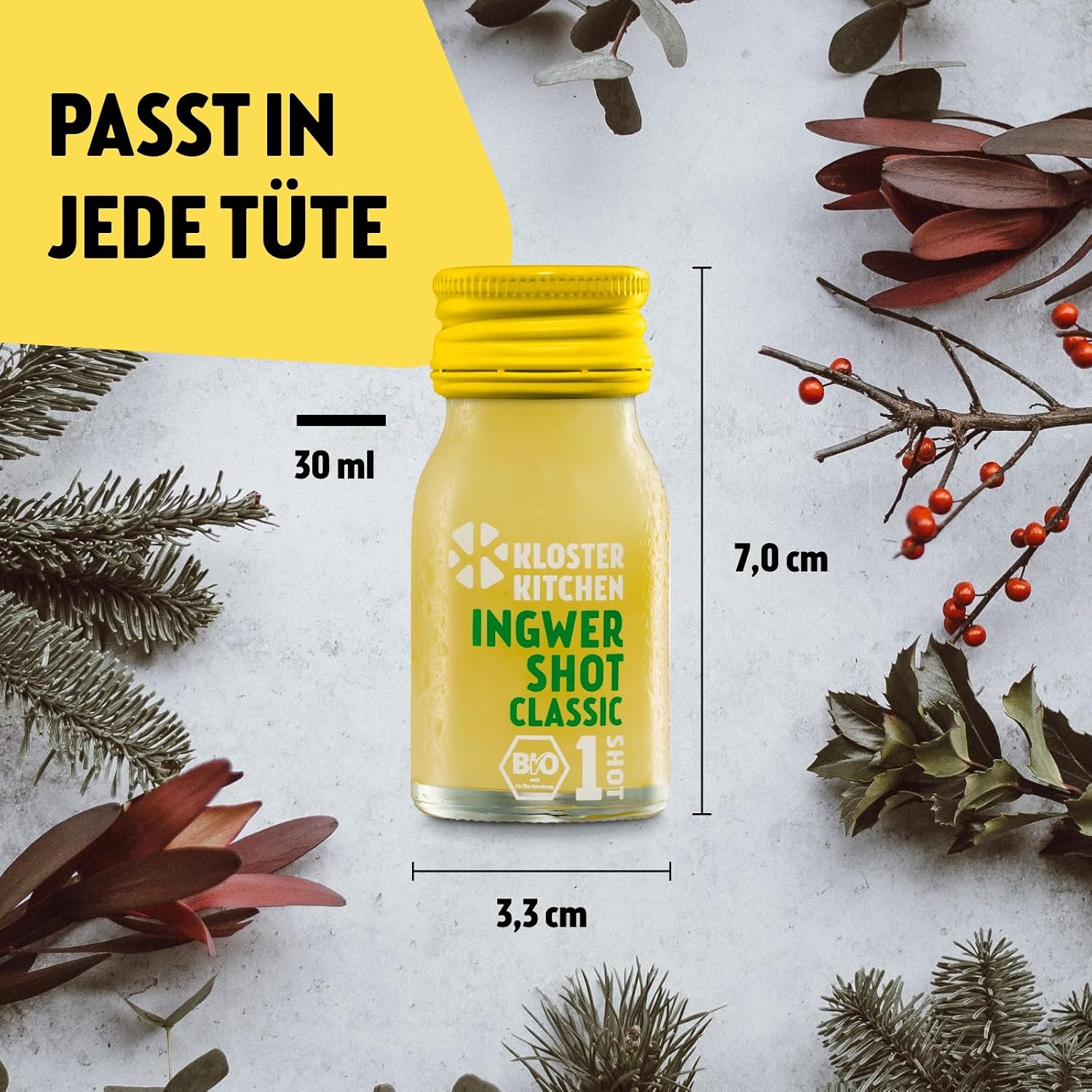 Thumbnail 3 de Bio Ingwer Shot Geschenkset mit echten Ingwerstückchen – Kloster Kitchen, 7 Flaschen á 30 ml (6 Sorten, vegan)