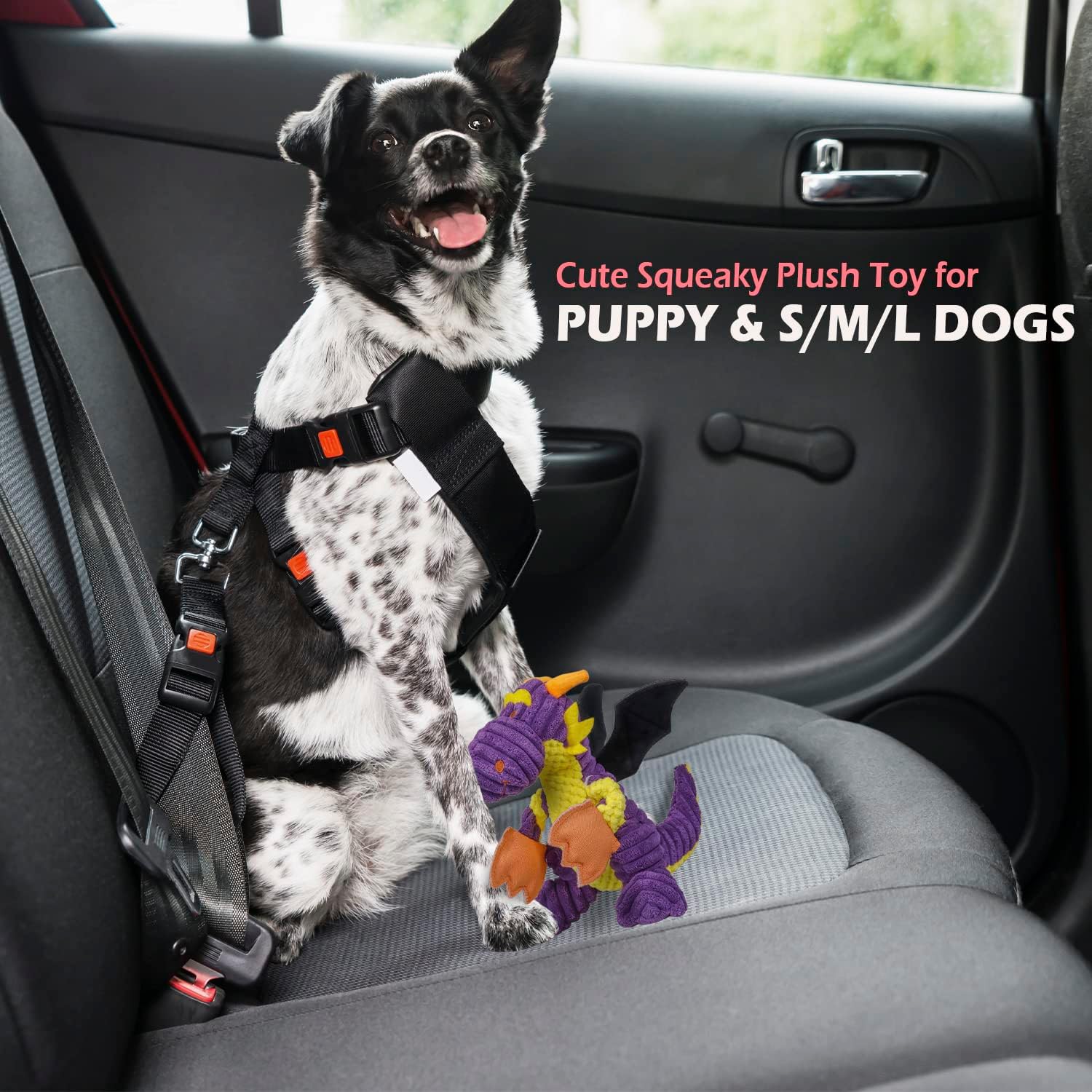 Detalle de GOOLA Purple Dragon Dog Toy – Plush Squeaky Tug & Fetch Toy for Large Breeds