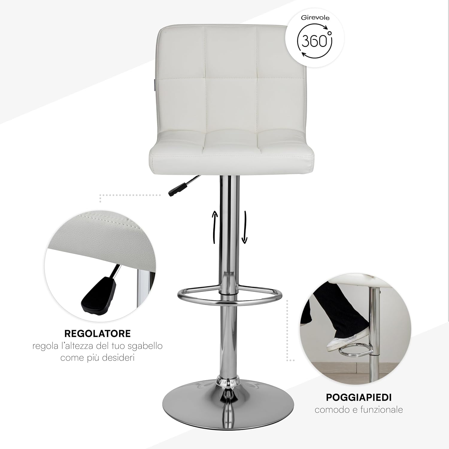 Thumbnail 4 de Baroni Home Sgabello Imbottito 62,5–82,5 cm