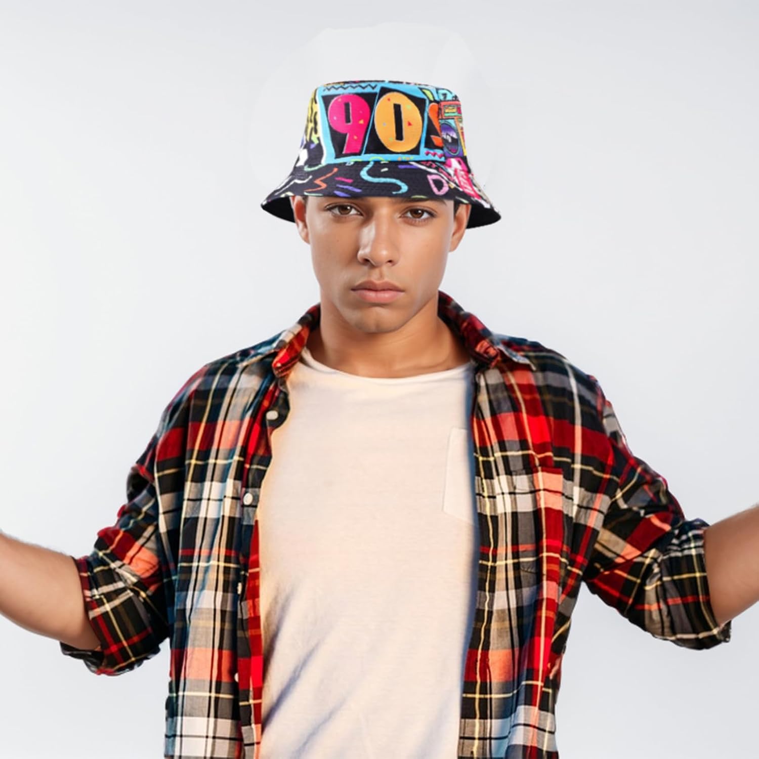 Detalle de MILAKOO Fischerhut Bucket Hat Retro 80er/90er Stil – Reversibel, Unisex, Polyester