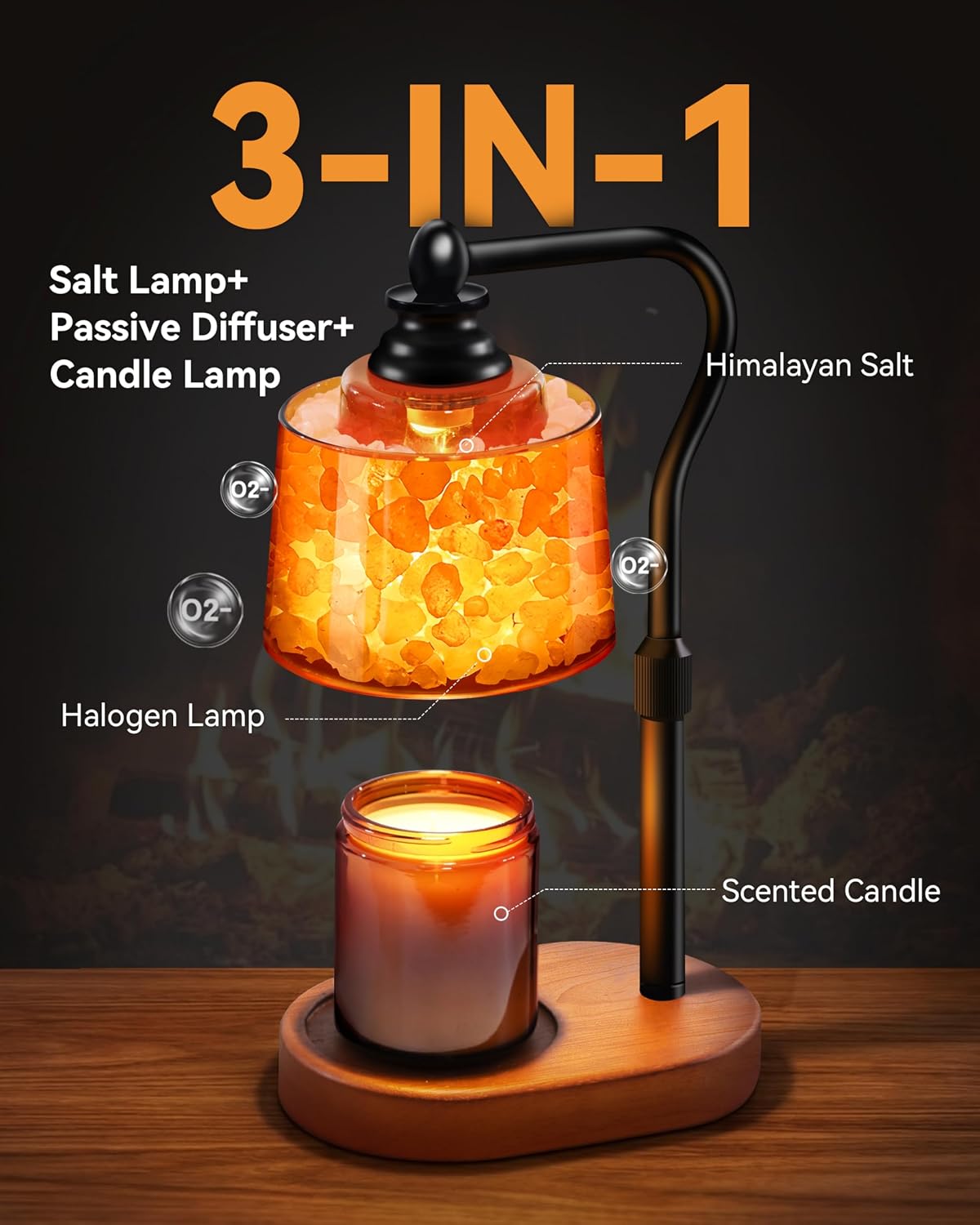 Detalle 2 de CaHomet MH01 3-in-1 Candle Warmer Lamp, Dimmable with Himalayan Salt