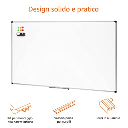 Detalle 2 de Amazon Basics Lavagna magnetica cancellabile a secco 90x60 cm con cornice in alluminio, porta pennarelli e kit montaggio