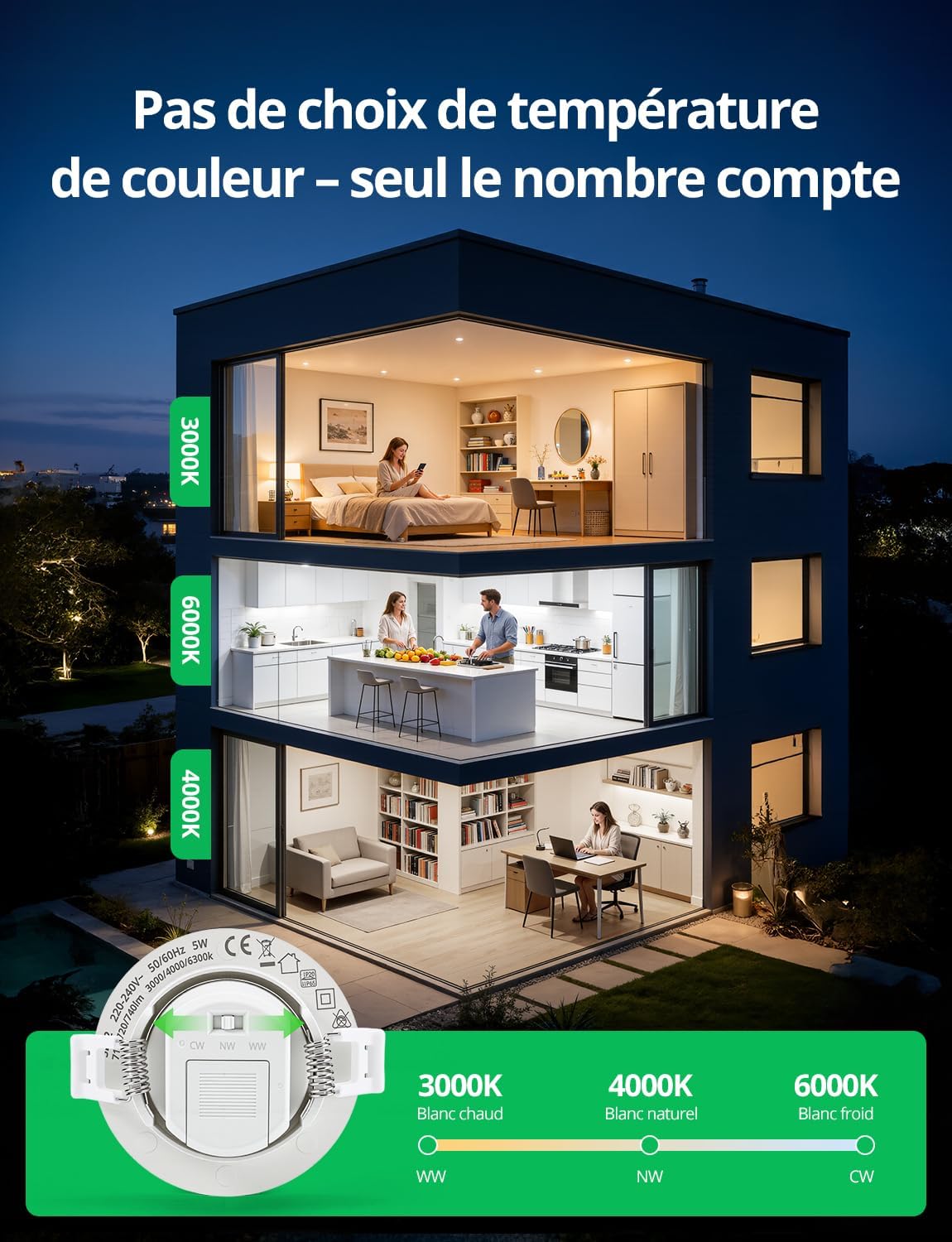Detalle de Bojim LED-inbouwspots IP65, 7 W, 700 lm, instelbare lichtkleur, 20 stuks