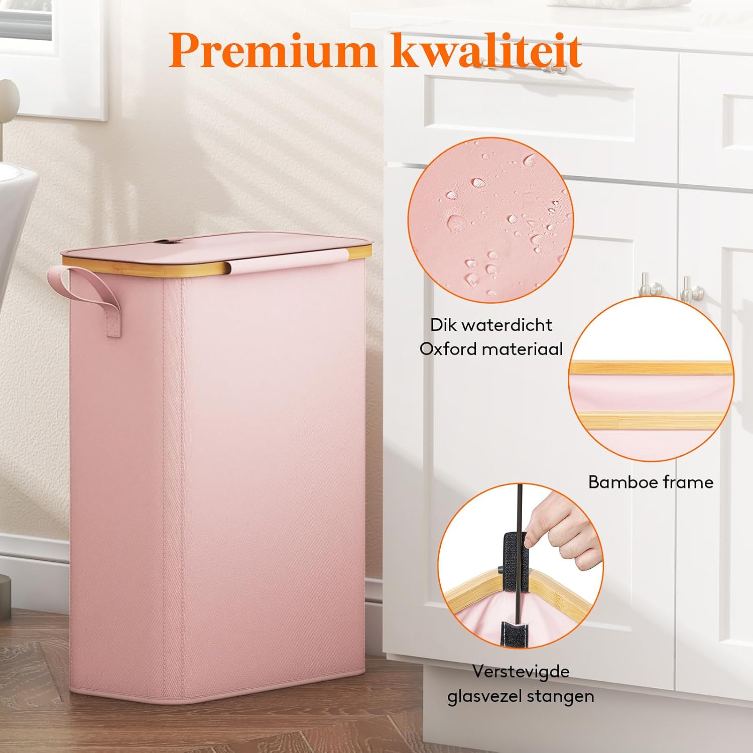 Thumbnail 6 de Lifewit 23177 smalle wasmand van 50 liter met deksel, roze en opvouwbaar